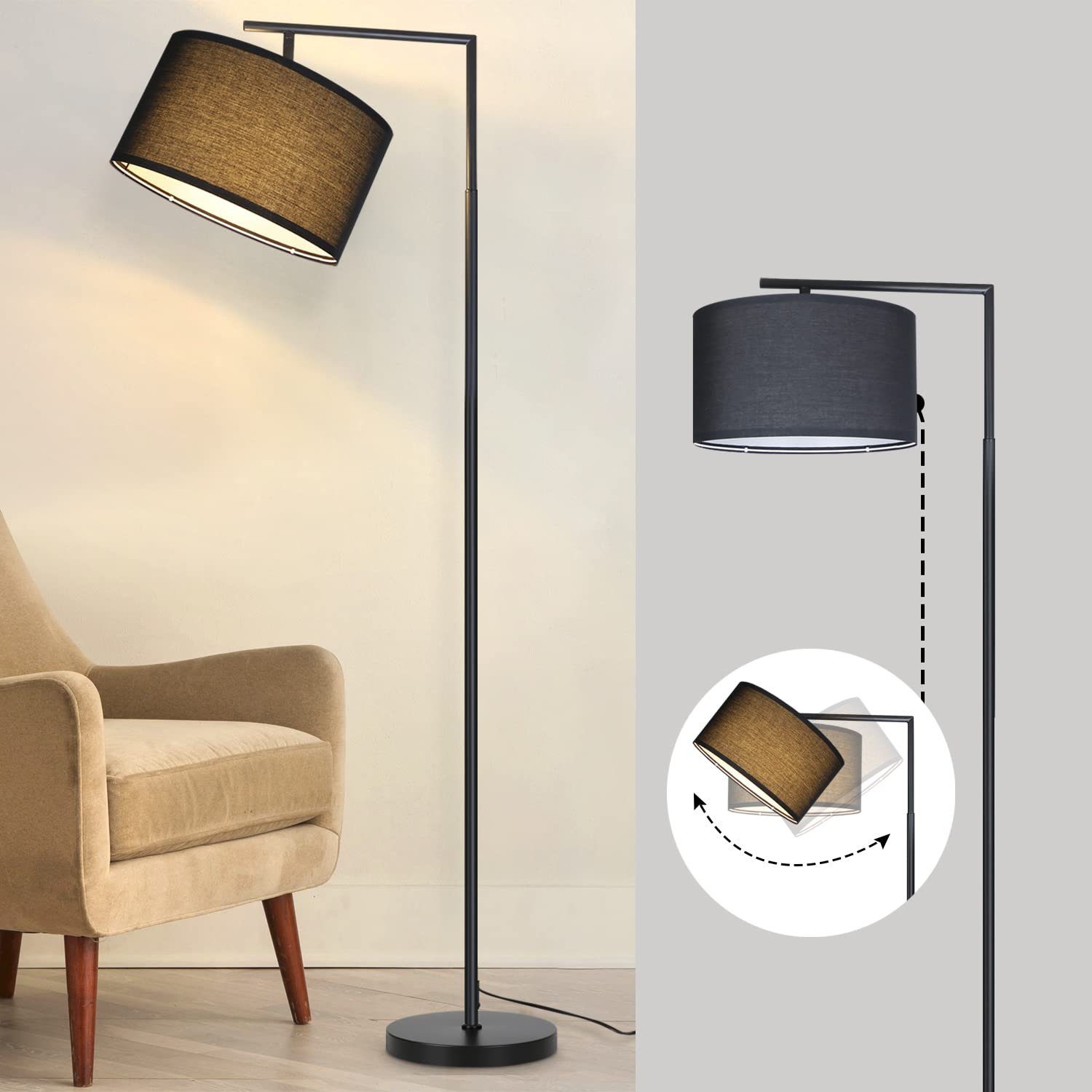 ZMH Candeeiro de pé para sala design tecido moderno lâmpada de leitura E27 com interruptor de pé - 2
