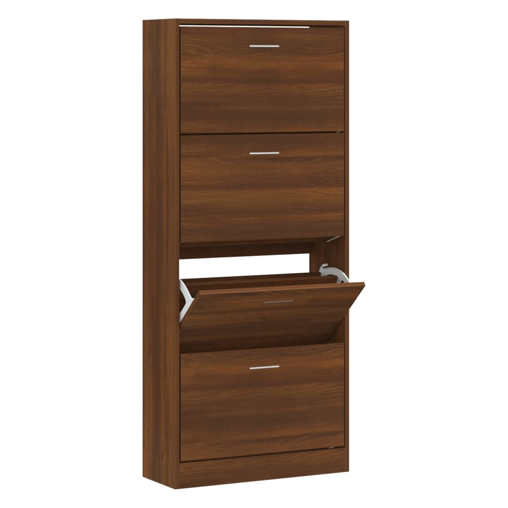 Armoire à Chaussures 3 Tiroirs Rabattables KOMHTOM - Meuble Entrée Blanc Avec Poignée Dorée