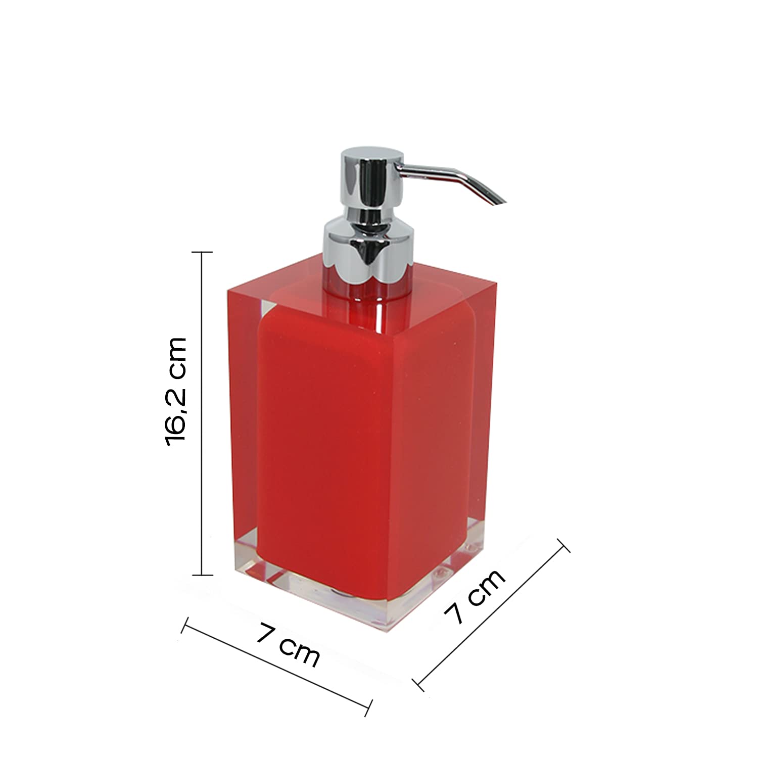 Gedy Auckland Dosasapone Bagno Rosso, Misure: 16,2X7X7 CM, capacità 210 ml, Dispenser Sapone Bagno in Resina Trasparente di Alta qualità, Design R&S - 3
