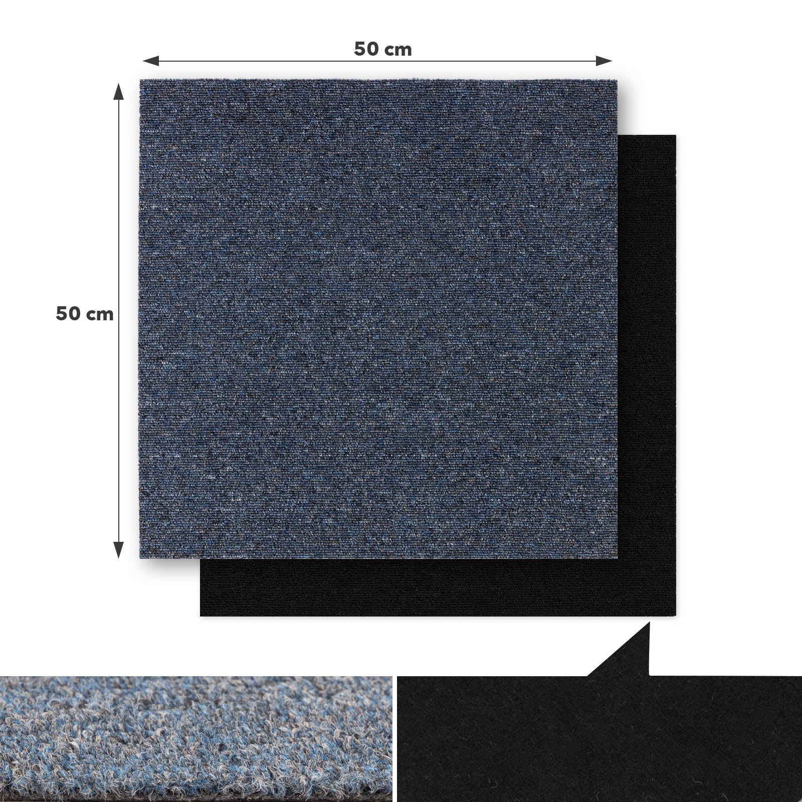 Dalles de moquette autoportantes Moscou, Bleu 50 x 50 cm - 3