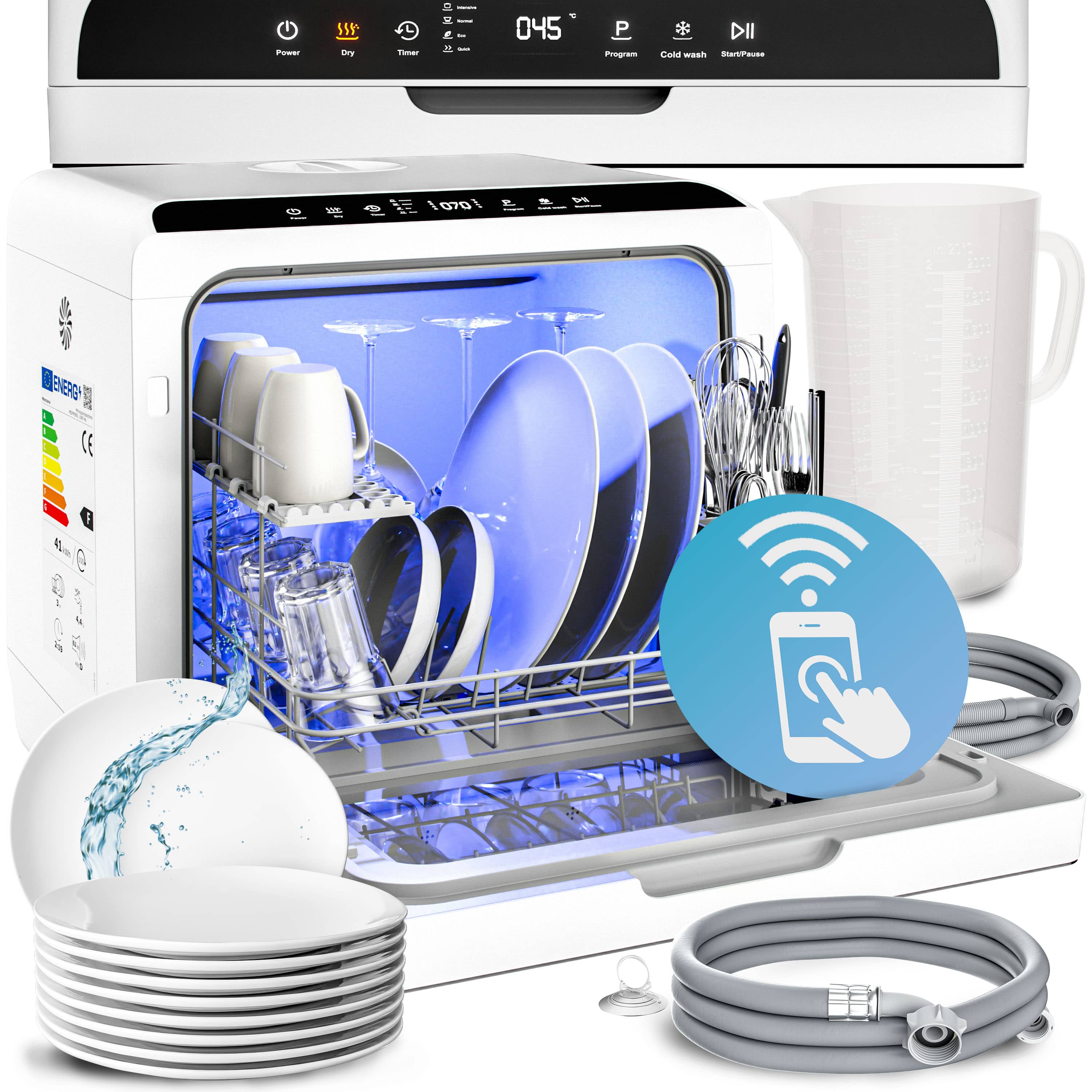 MONZANA® Mini lave-vaisselle Noir-blanc Réservoir d'eau 4,5L lave vaisselle de table 3 couverts App WIFI étudiants couples - 2