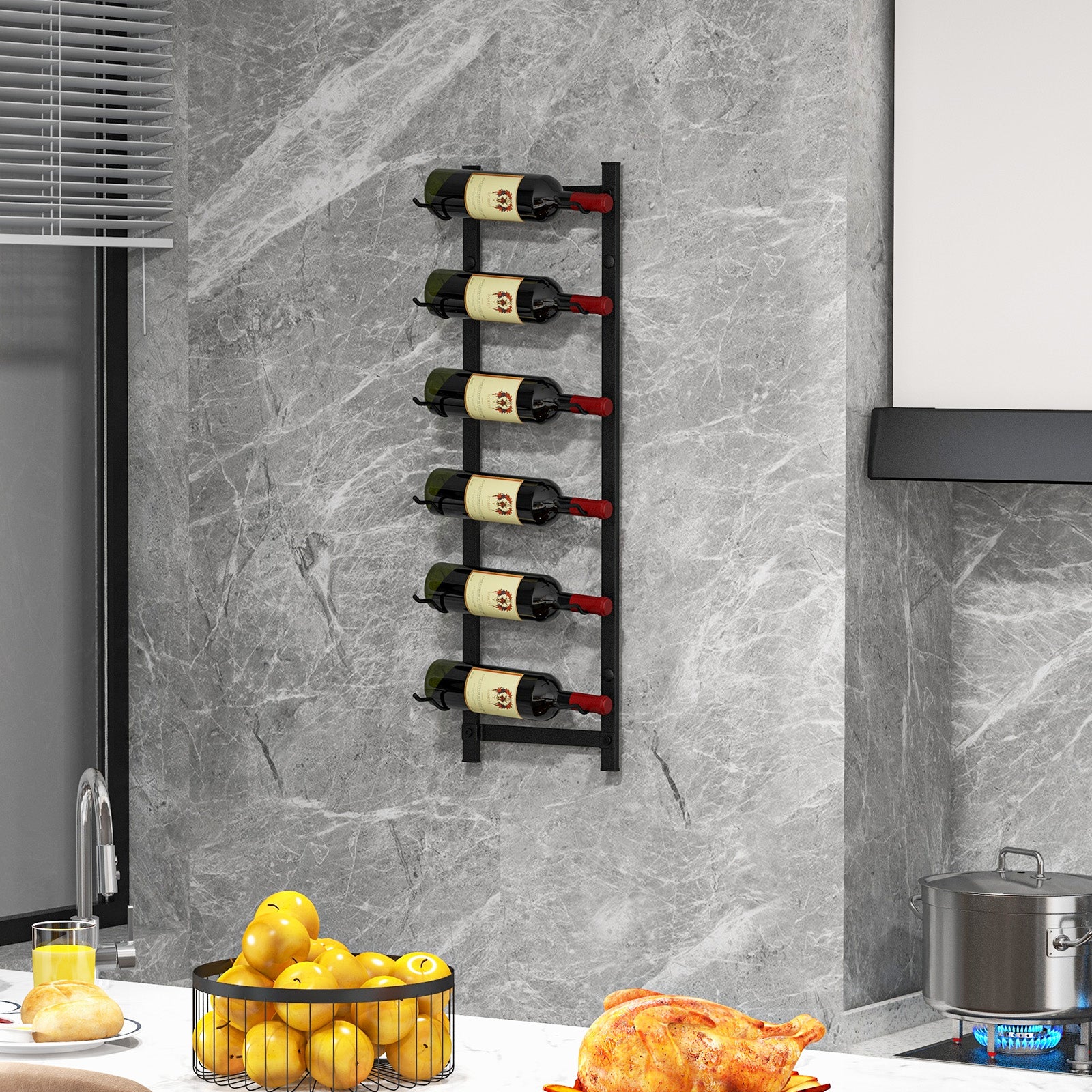 Porte-vin Mural Métal Noir, Style Mid-Century, 10 Bouteilles, Design Moderne