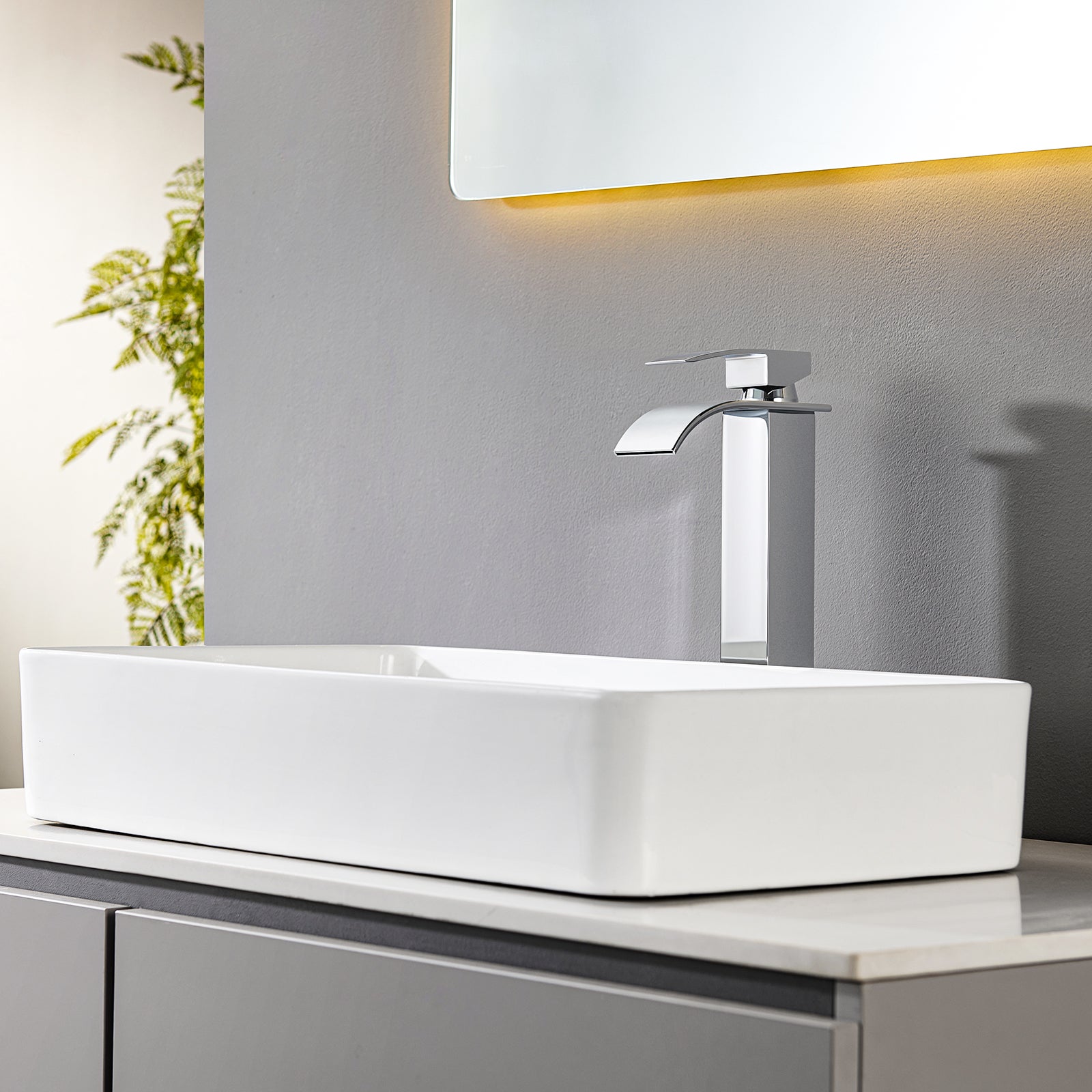 CECIPA MAX Mitigeur de lavabo bec haut Robinet de lavabo en Cascade mitigeur lavabo salle de bain chrome L - 8