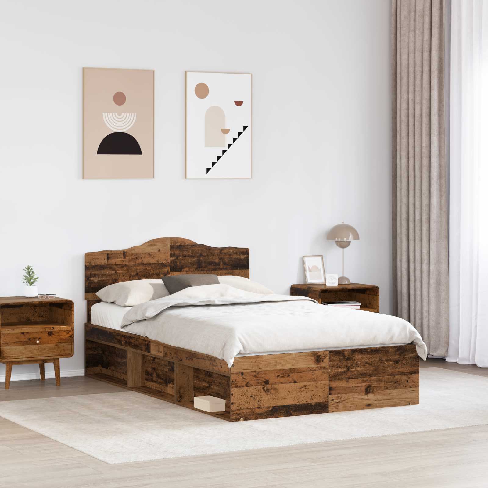 Cadre de lit bois ancien 135 x 190 cm en pin massif - 3