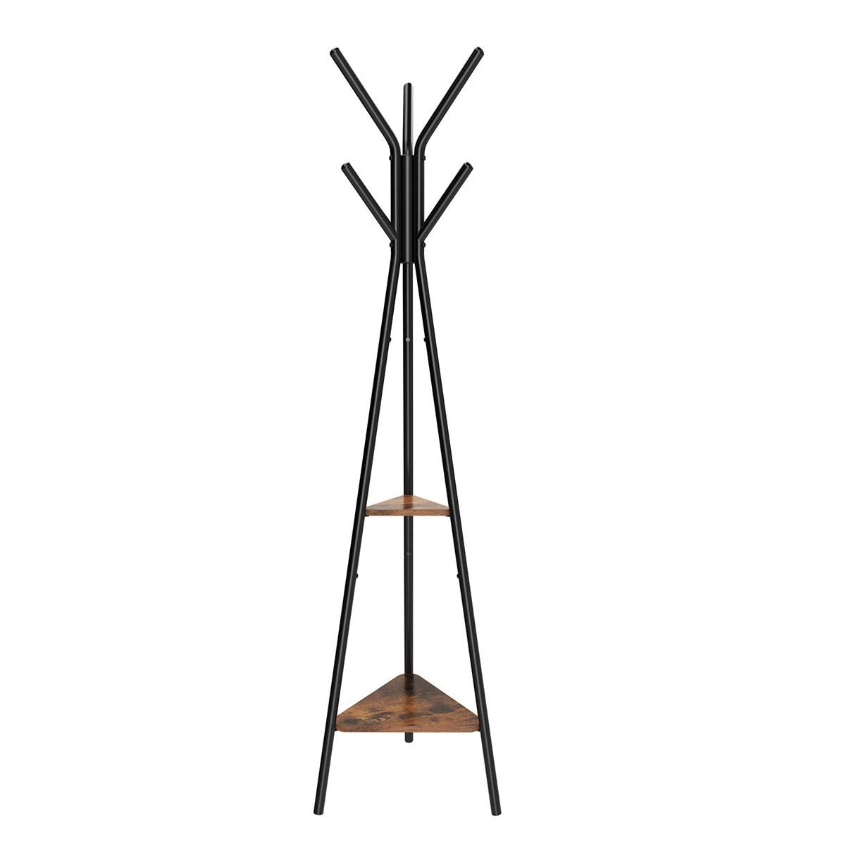 Appendiabiti Con 2 Mensole Stile Industriale, Struttura In Acciaio Nero E Legno Melaminico, 64,5x40x151 Cm - 2