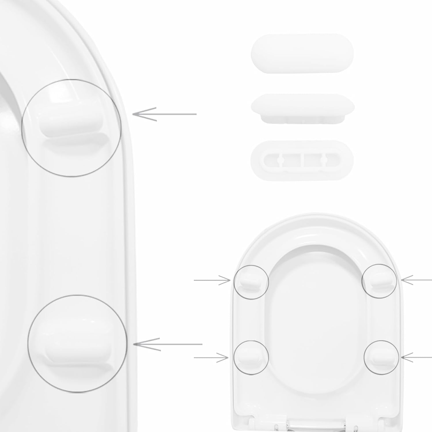 6 Pièces Tampon Abattant WC,Pare-chocs de Siège de Toilette,Amortisseur WC,4 Tampons Anneaux+2 Tampons Couvercle(Blanc) - 4