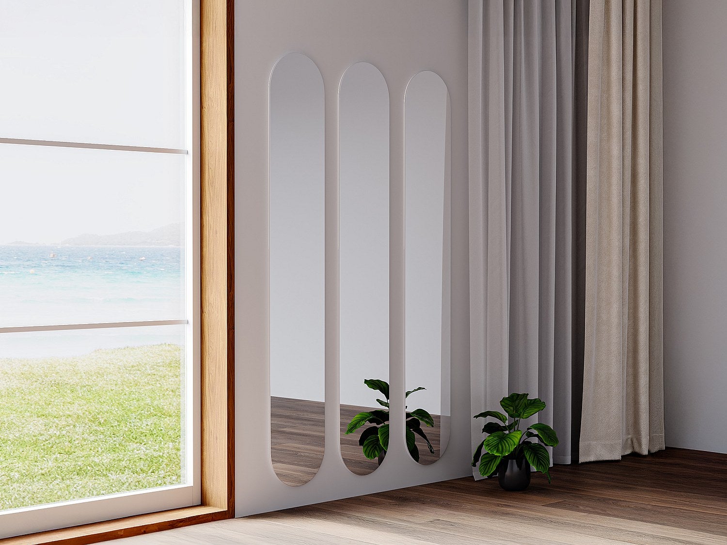 Zestaw 3 luster ściennych owalnych - szer. 30 x wys. 175 cm - KANXI