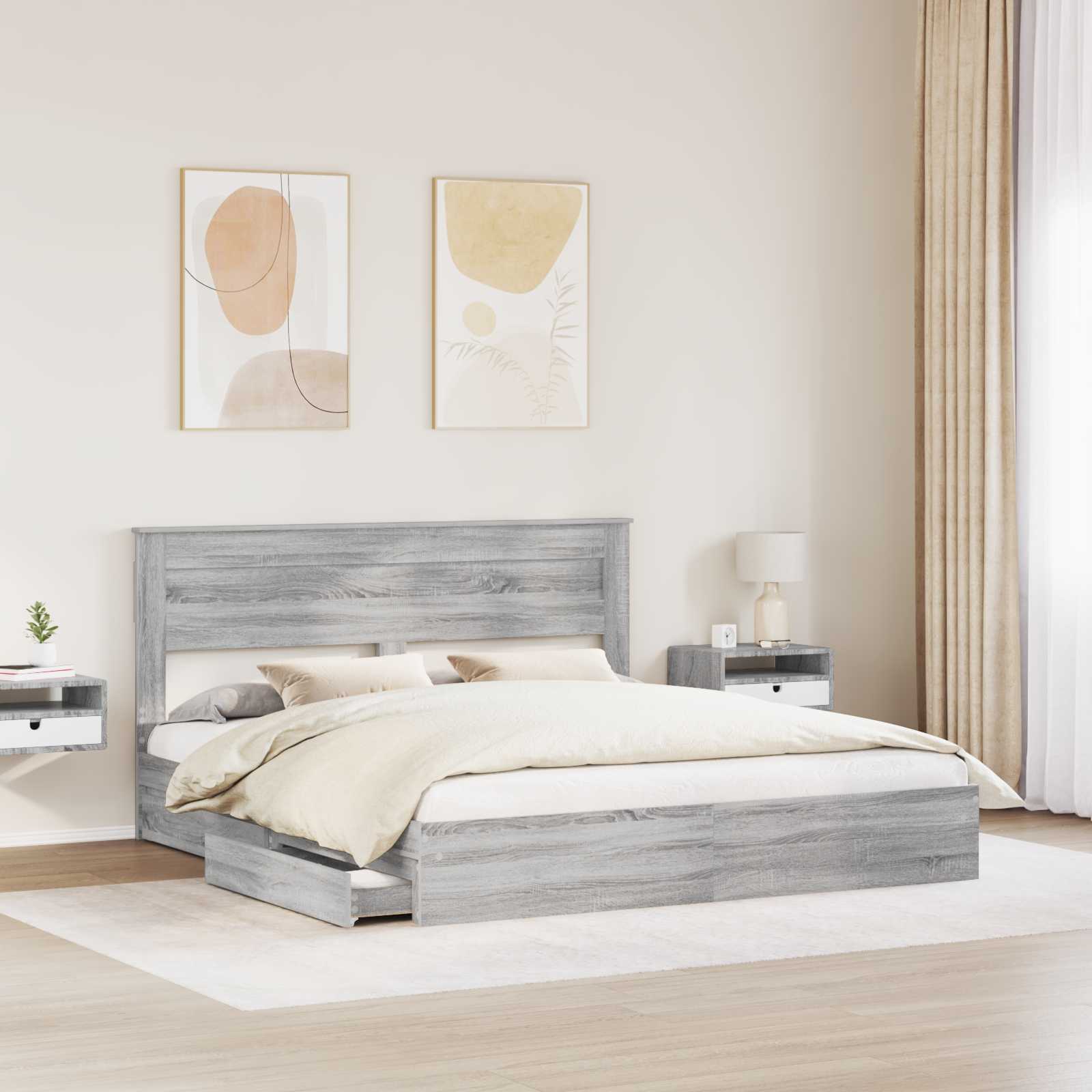 Lit avec rangement, panneau de bois, gris, pour la chambre, 180 × 200 cm - 3