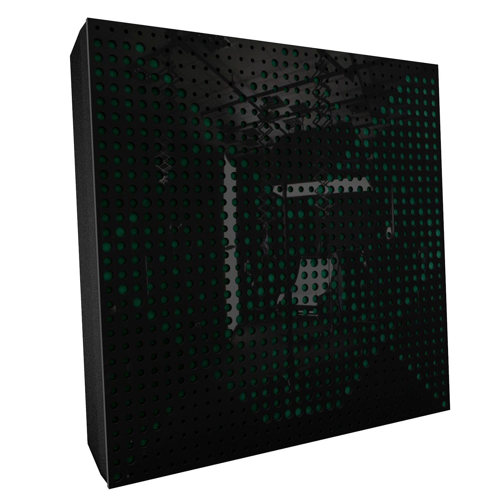 Lot de 2 Panneaux acoustiques WILDS-F décoratifs insonorisants 50x50x5 cm - Plastique perforé, tissu et mousse acoustique -Noir brillant+Vert - 2