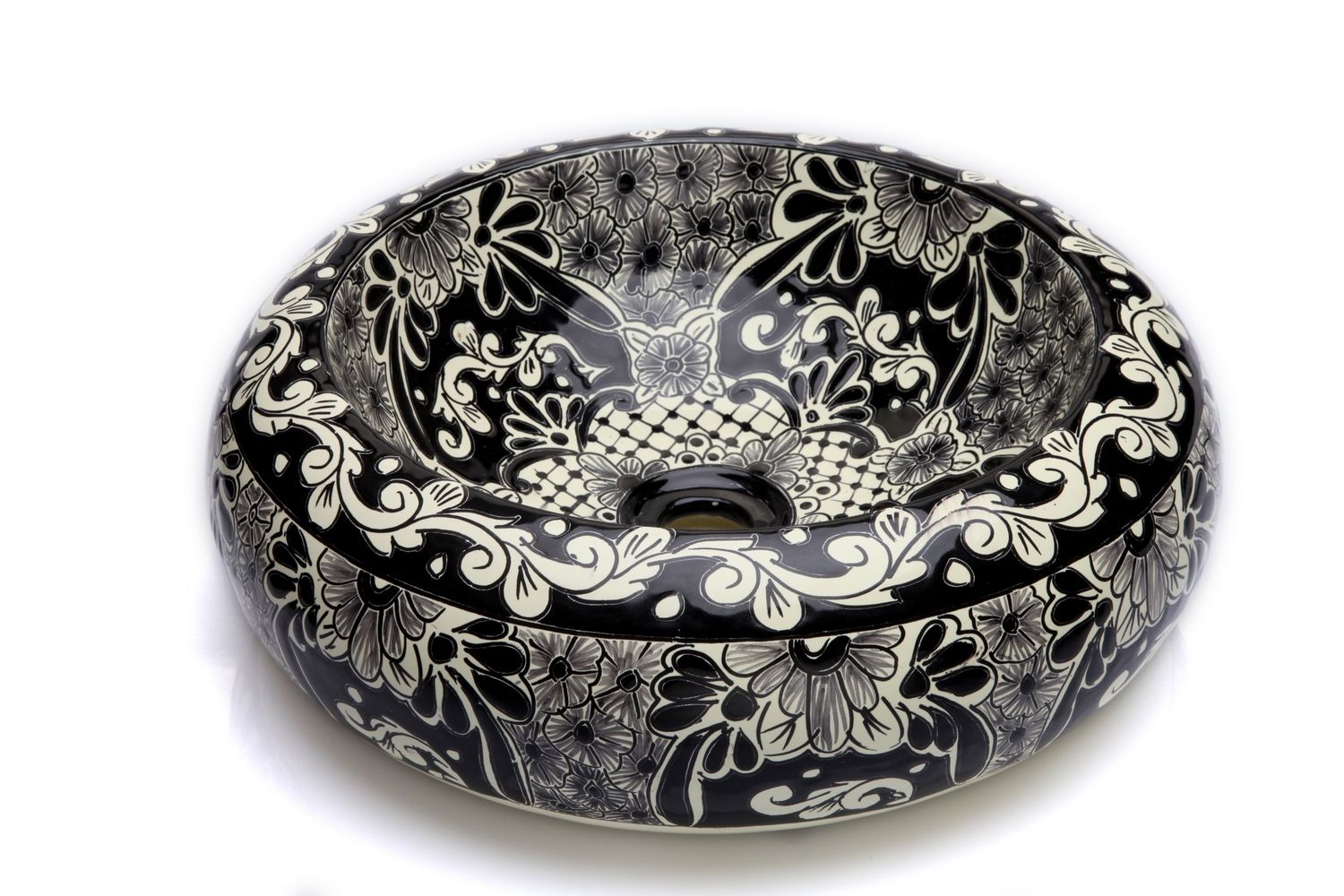 Meksykańska umywalka Serena do montażu na blacie – okrągła umywalka łazienkowa nablatowa 40 x 13,5 cm | Ręcznie wykonana ceramiczna umywalka