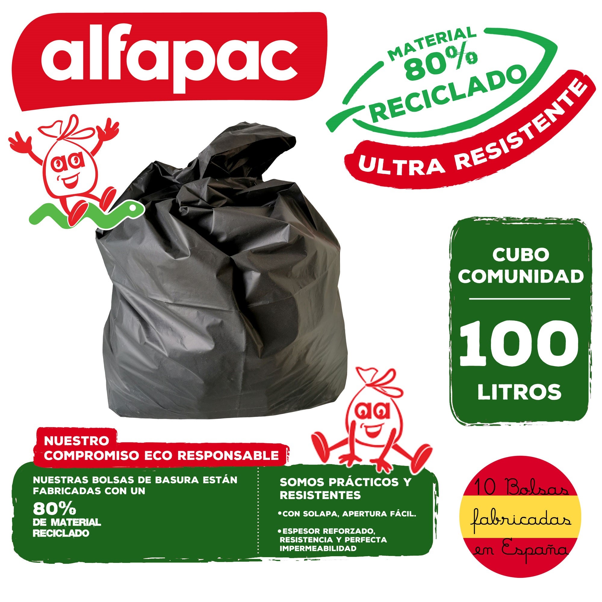 Sacs poubelle ALFAPAC 10u 'Community Bucket' 84x105cm de 100L - 2