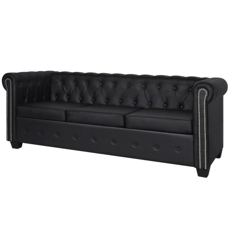 vidaXL Divani Chesterfield a 2 Posti e a 3 Posti in Similpelle Nero - 3