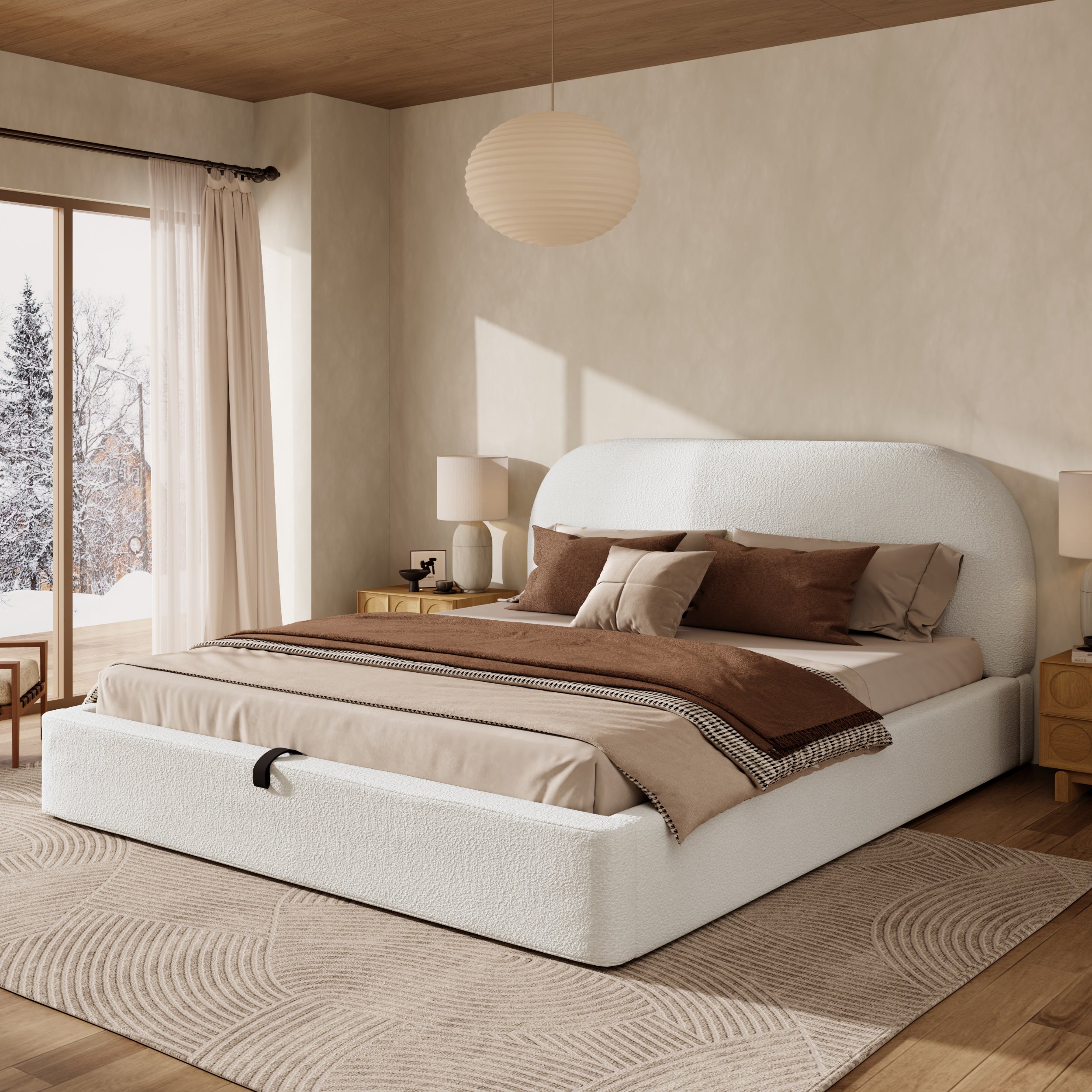 Bett z poduszką, 180x200 cm, hydrauliczny z magazynowaniem,Bouclé, stabilny, z regulowanym poduszką