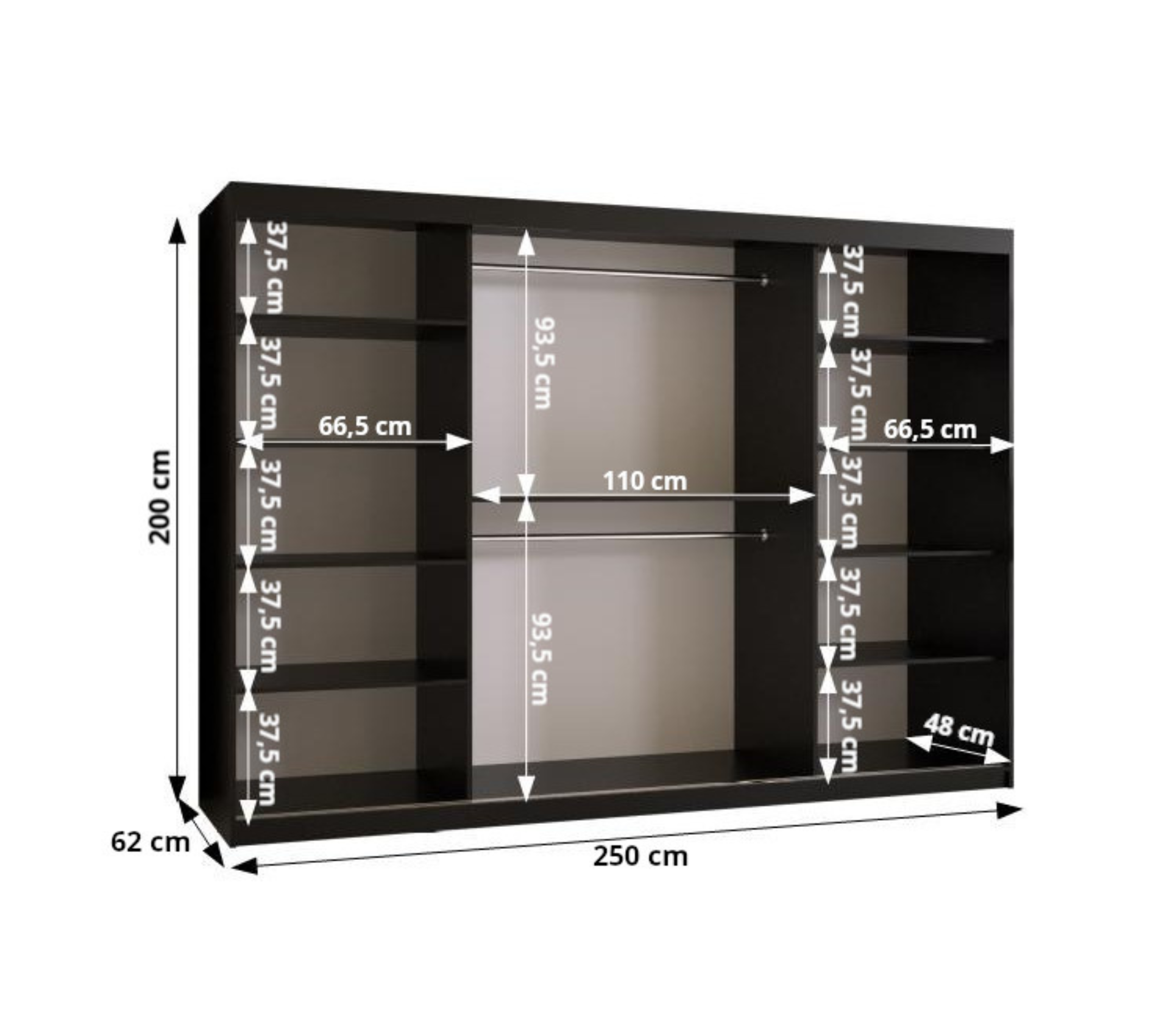 Szafa przesuwna garderoba RAMIRO 1 250 x 62 x 200 cm Czarny - Abiks Meble - 4