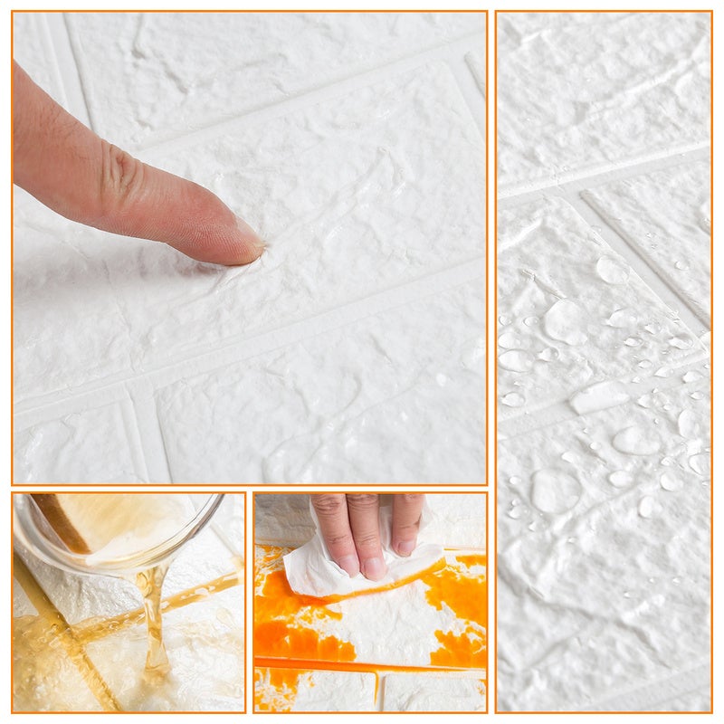 Set di 10 pannelli murali 3D autoadesivi effetto pietra 70 x 77 cm in schiuma PE - bianco - 6