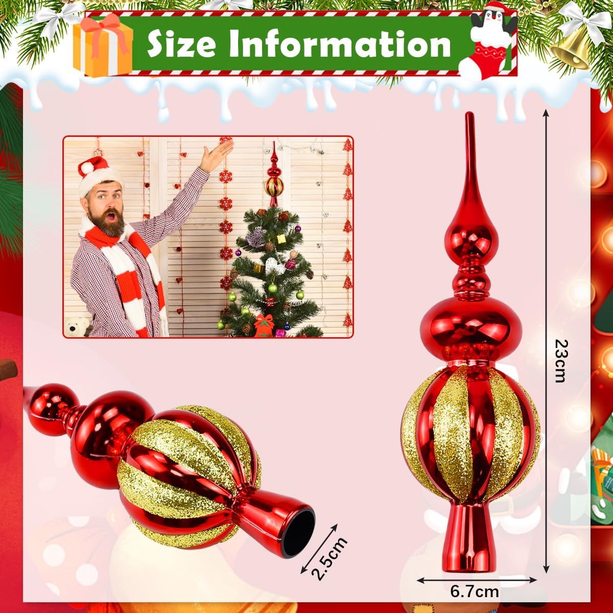 Punta Per Albero Di Natale A Stella Dorata, In Plastica, Decorata Con Glitter, Altezza 23 Cm