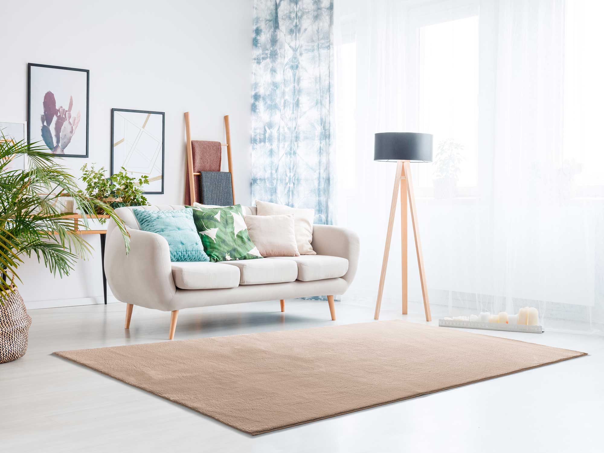 Alfombra lavable antideslizante beige rectangular 60 x 120 cm loft liso - atticgo