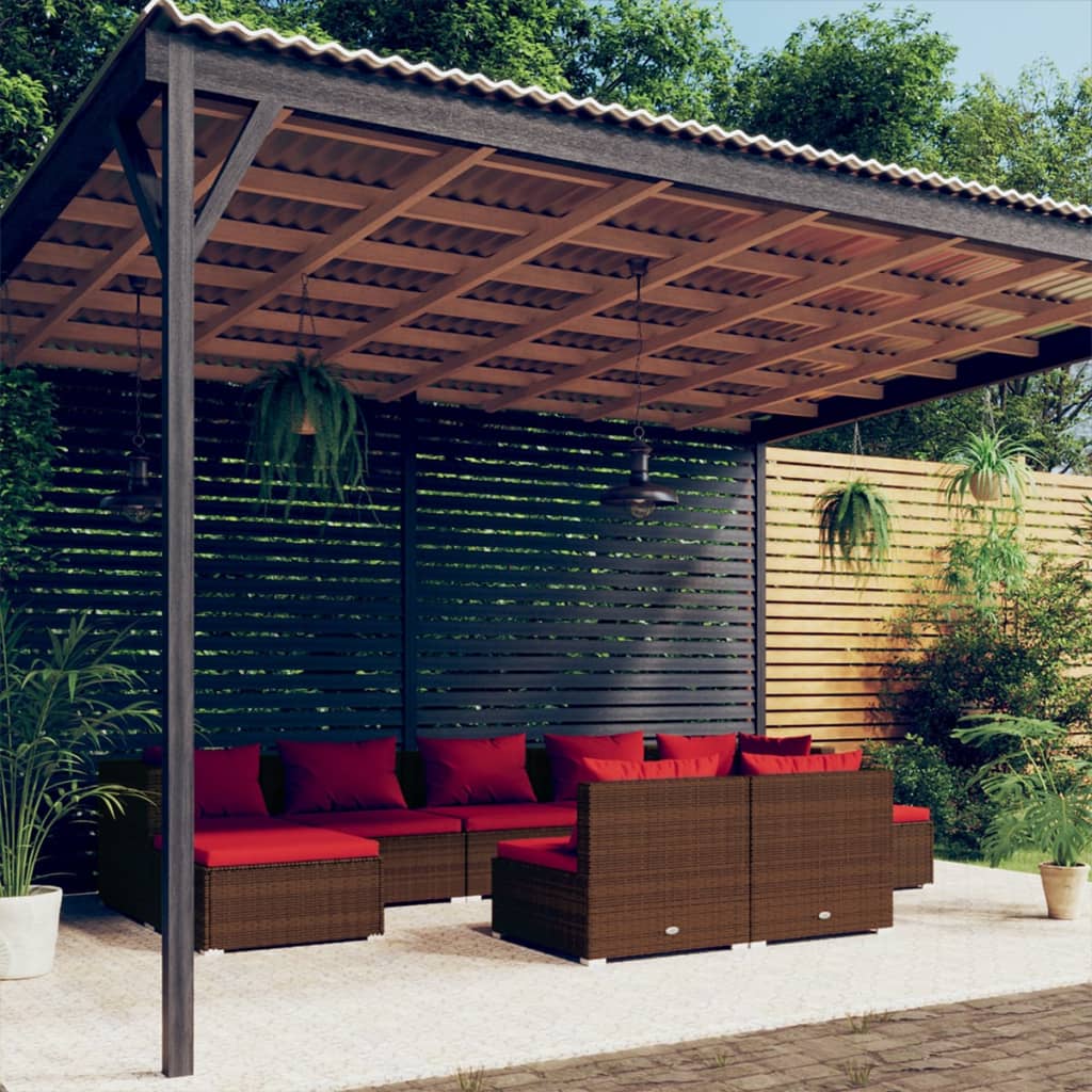 9-cz. zestaw wypoczynkowy do ogrodu, poduszki brązowy rattan PE vidaXL