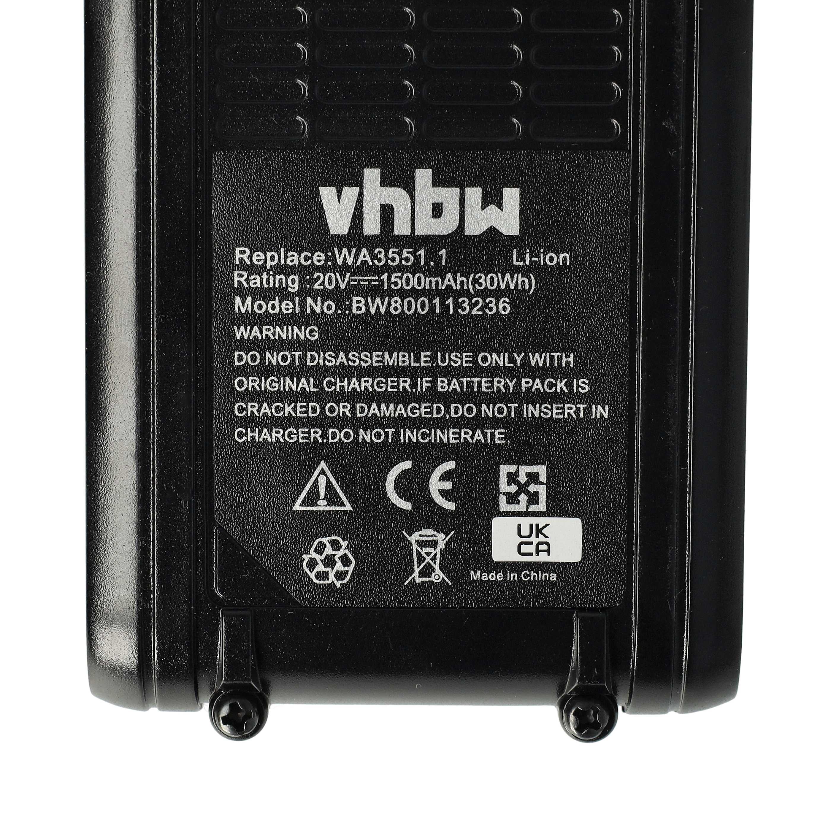 vhbw 1x Batterie remplacement pour Rockwell RW9351.1 pour outil électrique (1500 mAh, Li-ion, 20 V) - 4