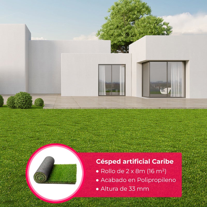 Arquiservi - Relva Caribe 35mm / Rolo 2 x 8m (16m²) Alta Densidade, Natural e Fácil de Instalar para Jardim, Terraço e Piscina - 2
