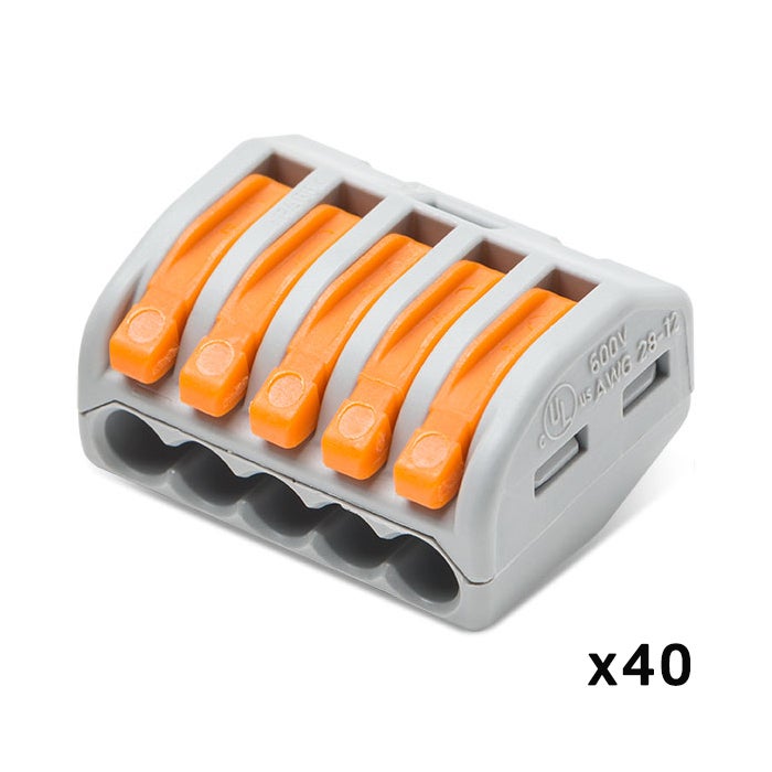 Connecteurs rapides WAGO S222, 5 entrées, 0,08-4 mm², jusqu'à 32 A, sans outil, point de test intégré, lot de 40 pièces - 2