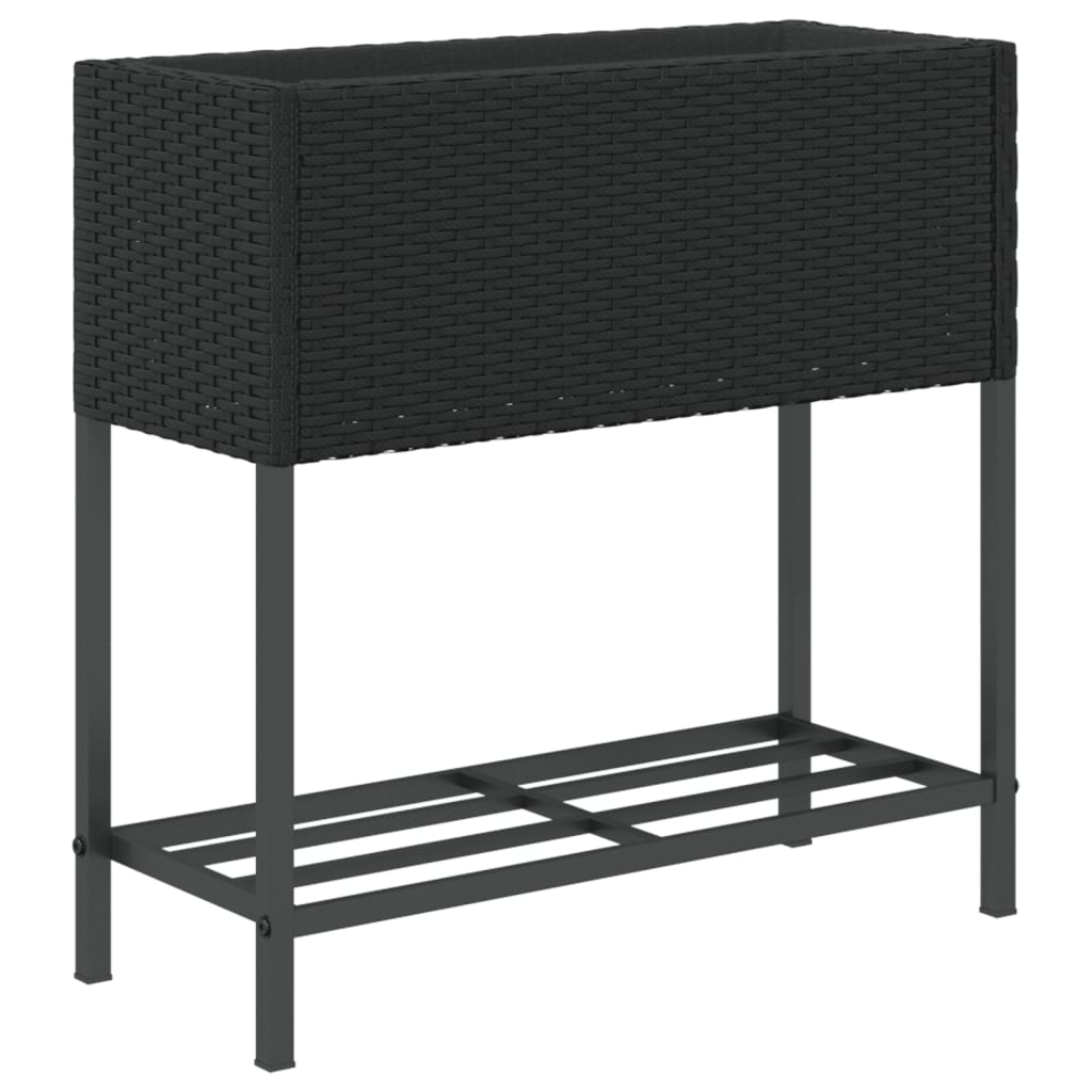 Jardinière bac lit surélevé plantes fleurs terrasse jardin avec étagère résine tressée noir 02_0038418 - 4