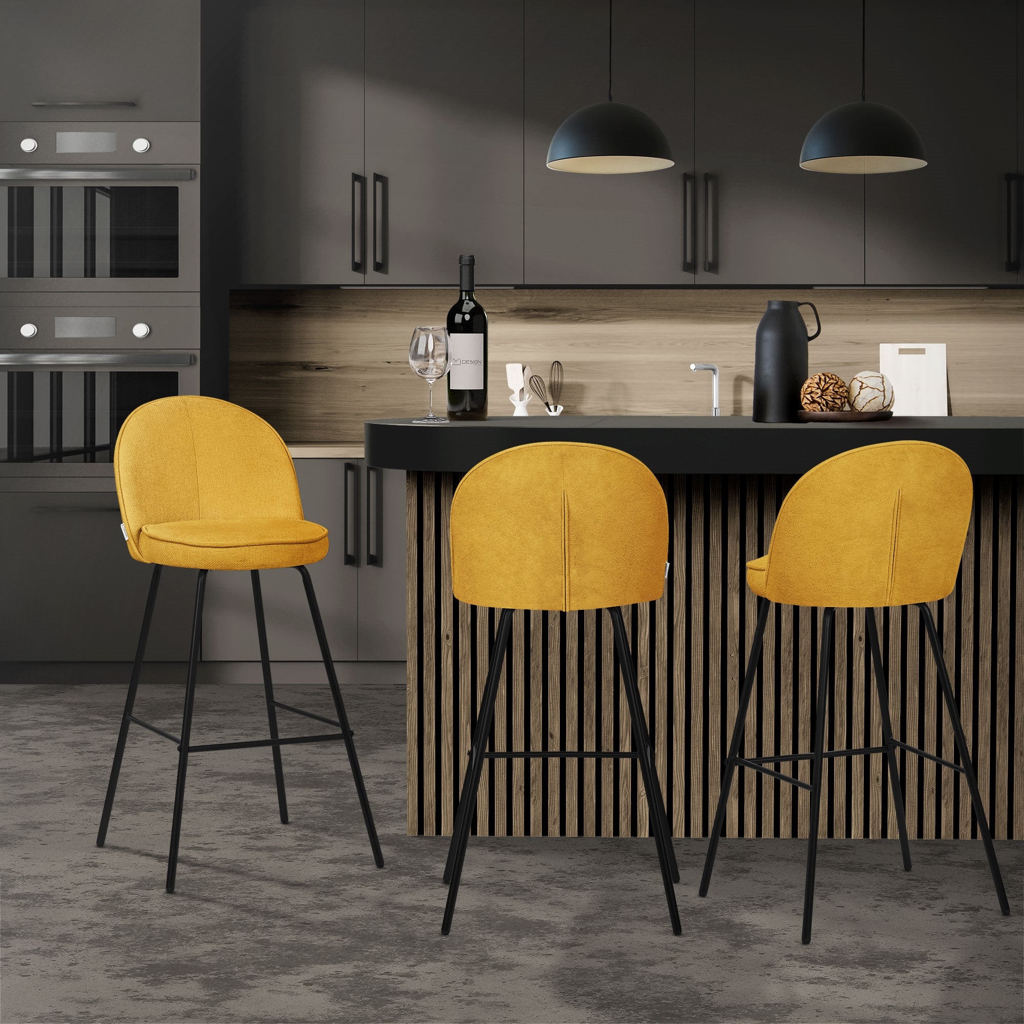 ML-Design zestaw 4 hokerów barowych musztarda 75 cm tapicerowanych wygodne ergonomiczne krzesła z oparciem i podnóżkiem metalowa konstrukcja