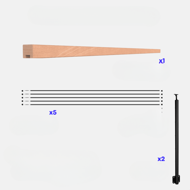 Kit garde-corps noir avec main courante hêtre 2m pose en applique, Opalu KORDO - 5