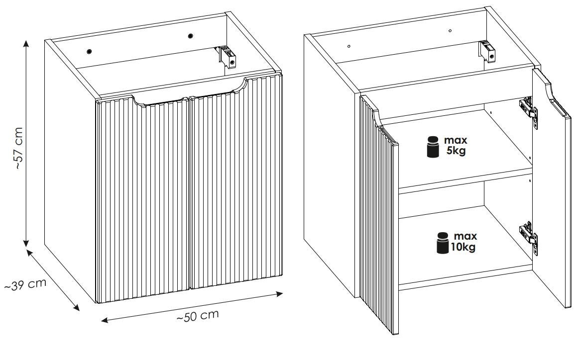 Meuble suspendu sous vasque avec les portes NOVA CACHEMIRE 50 cm et le plan CHÊNE - 9