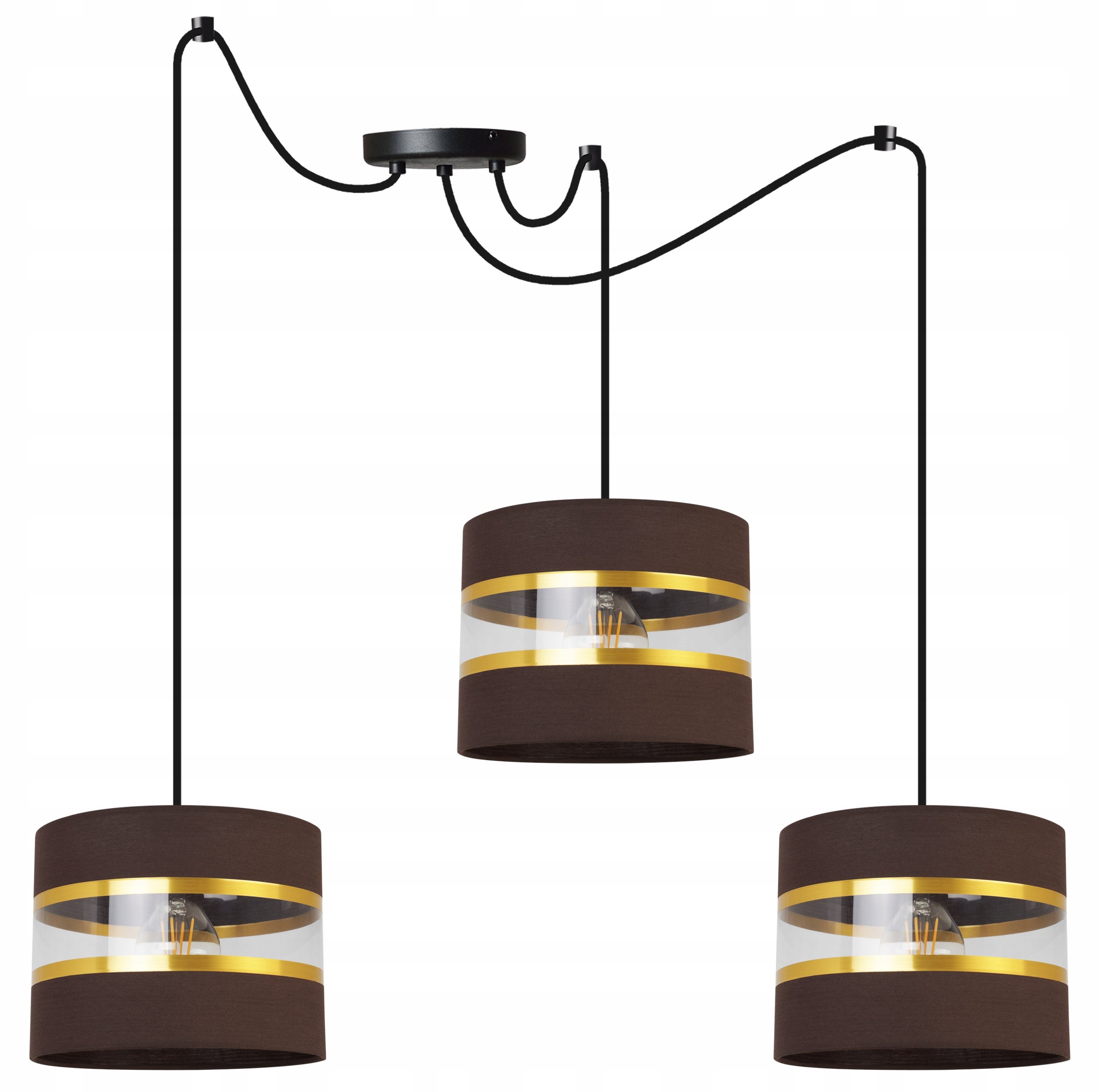 Lampa sufitowa wisząca Spider Elegance Gold boho 3xE27 abażur walec czarno/brązowy Light Home LH