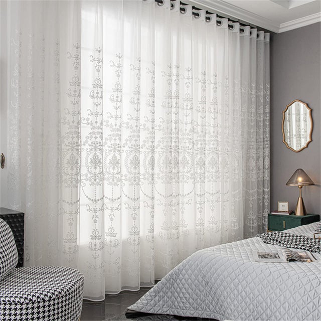 Lot de 2 rideaux blancs transparents à œillets, en polyester semi-transparent, pour salon et chambre à coucher – Blanc. 100 x 200 cm