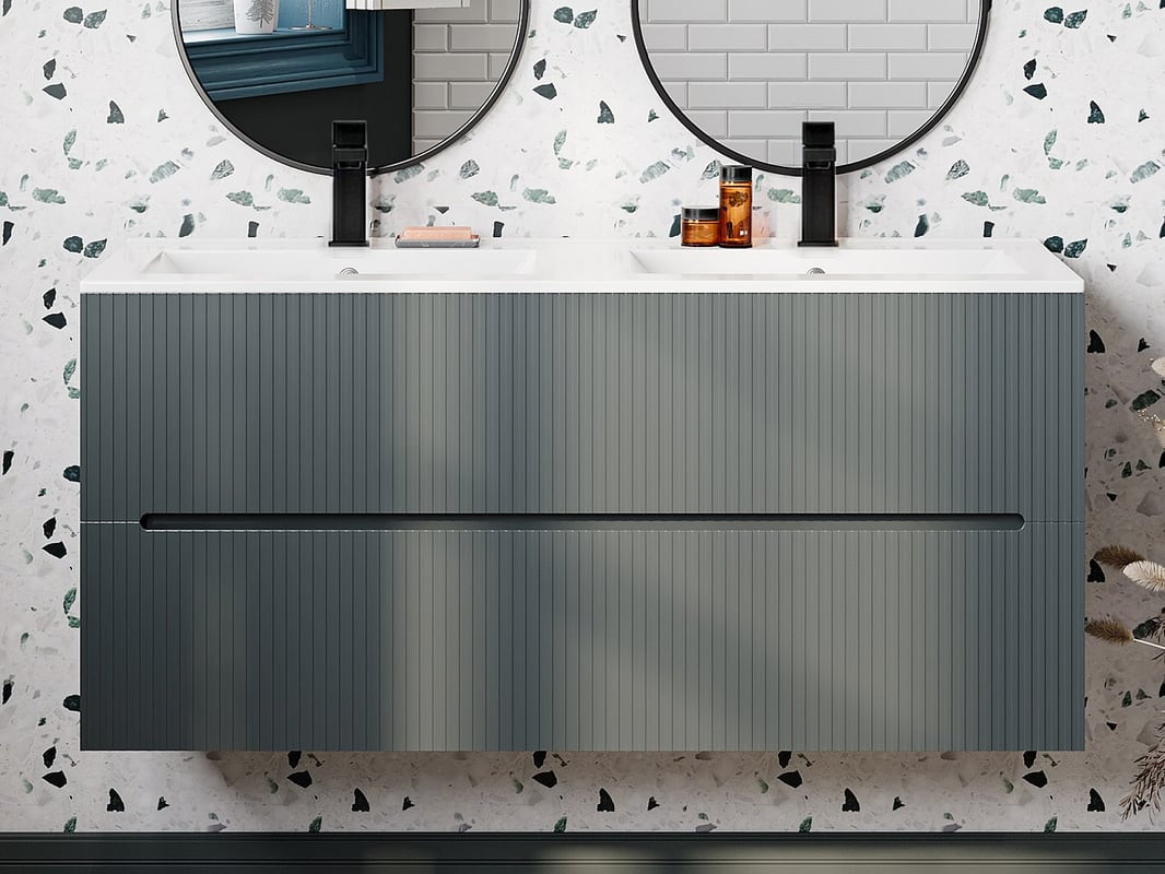 Szafka łazienkowa wisząca z umywalką wpuszczaną w blat - Ryflowany szary - 120 cm - PAVANI