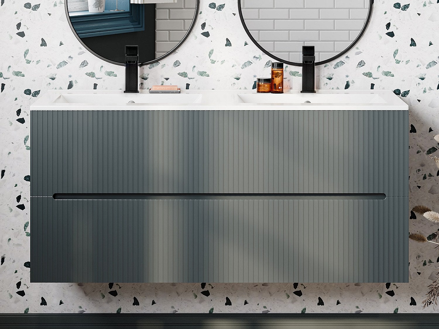 Szafka pod umywalkę wisząca ryflowana szara – 120 cm – PAVANI