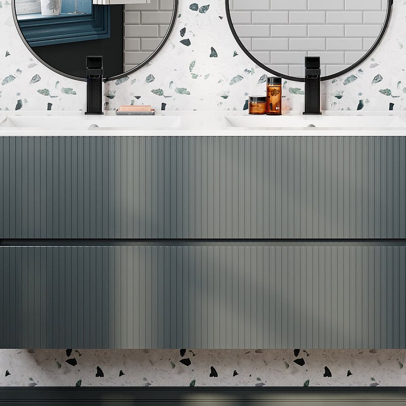 Szafka pod umywalkę wisząca ryflowana szara – 120 cm – PAVANI