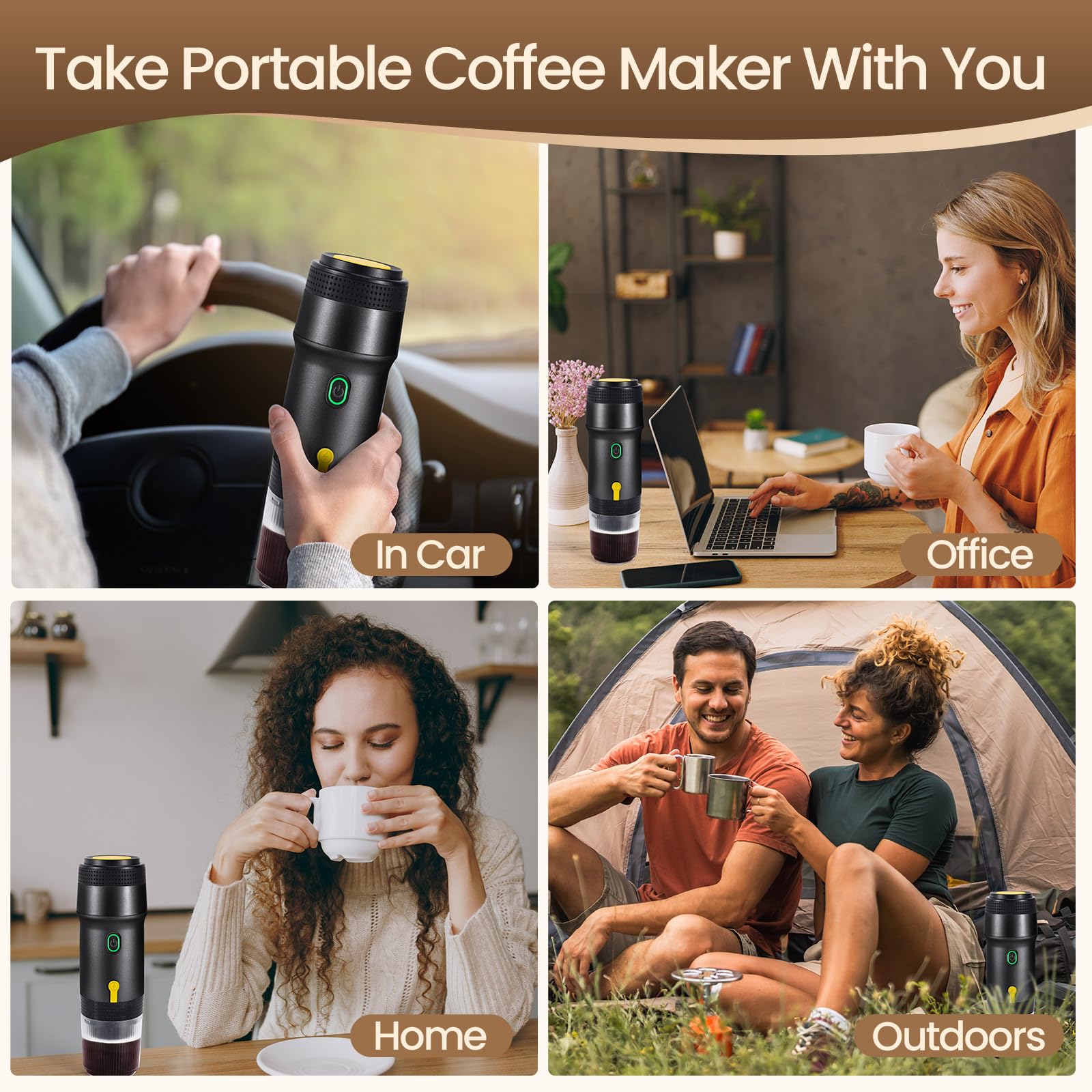 Molinillo de café manual portátil en miniatura, cafetera eléctrica de 20 bares, 3 en 1 para espresso, prensa francesa y Aeropress. - 6