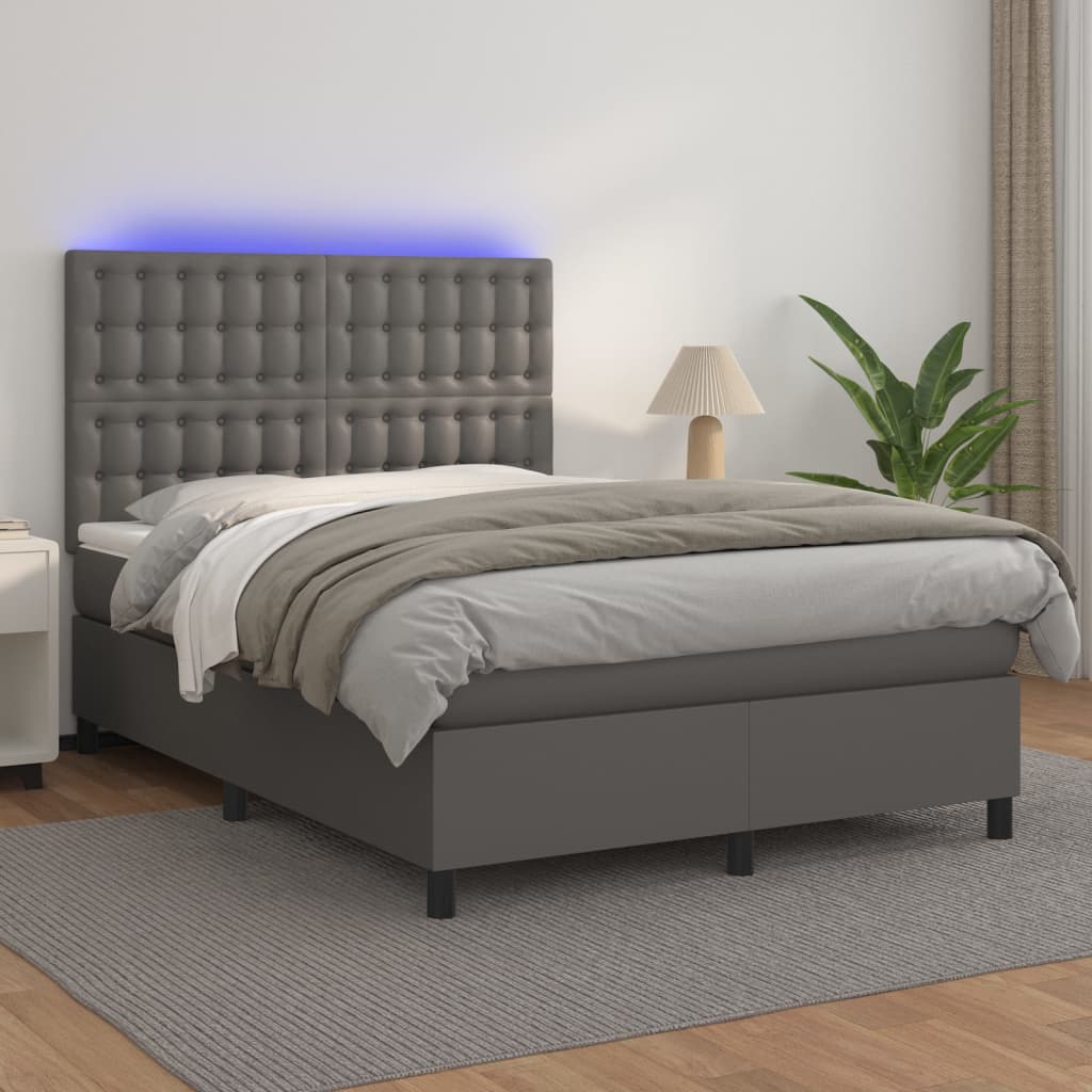 Lit Double 180x200 Cm Avec Tête De Lit Rembourrée Similicuir Gris - Inclut Sommier Lattes Et Matelas Mousse à Froid