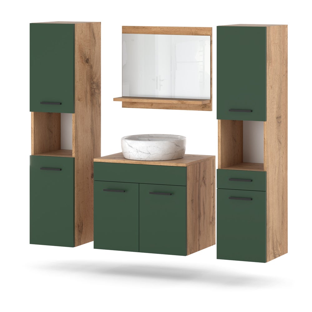 Meble łazienkowe 120cm wiszące szafka z lustrem wotan butelkowa zieleń