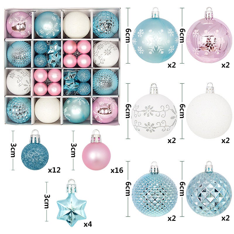 44 peças enfeites de bola de natal, bolas suspensas de árvore de natal, enfeites de árvore de natal, azul branco rosa - 2