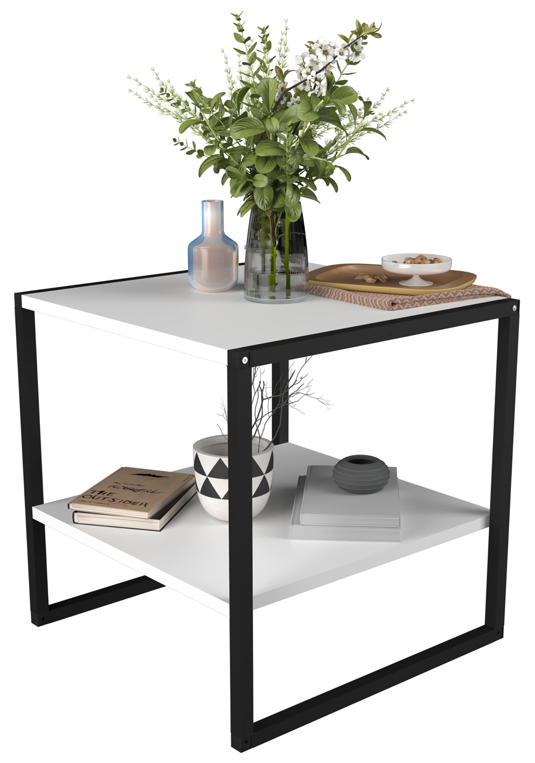 Stół boczny i stolik kawowy Insasi Biały W. 50 x S. 50 x G. 50 cm