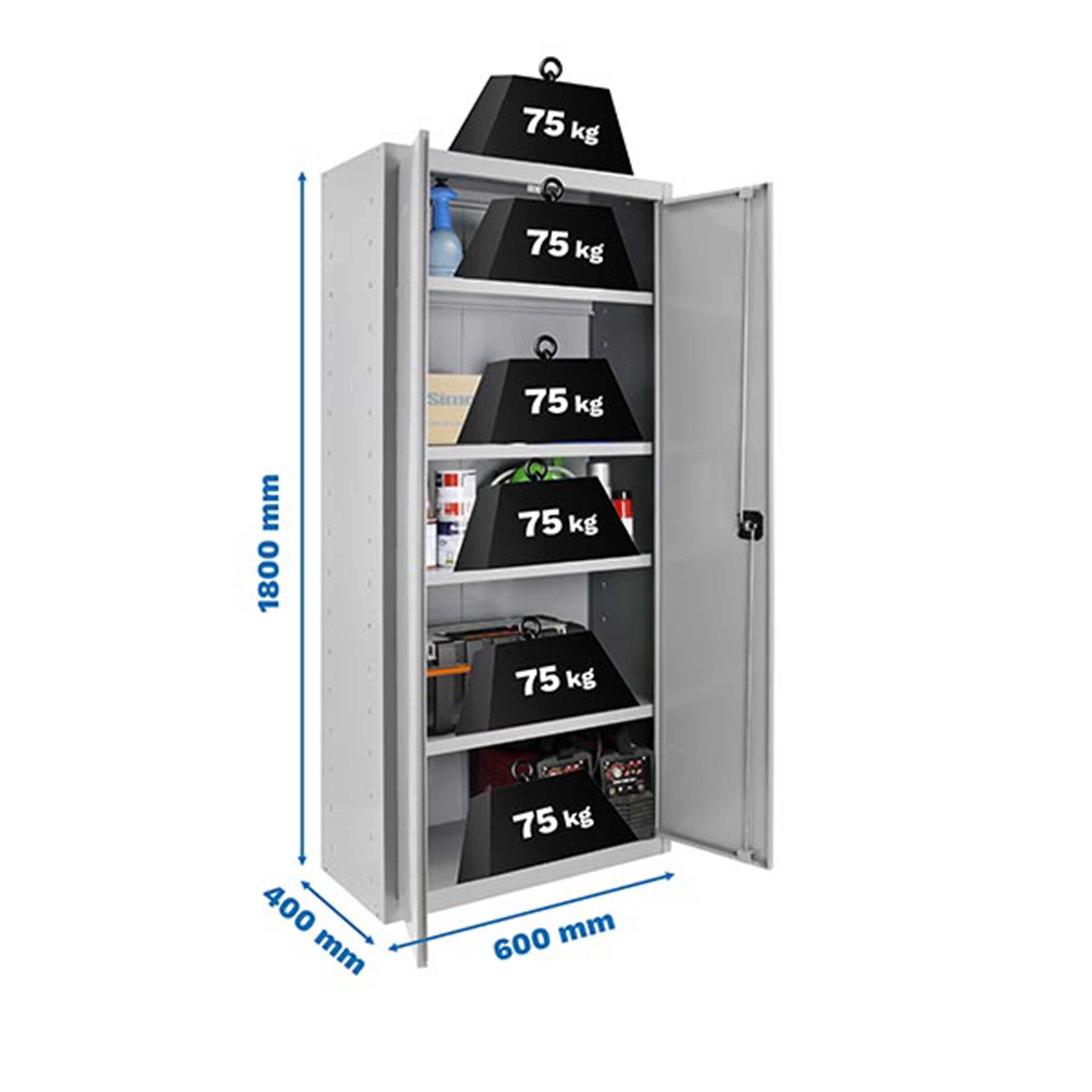 SimonRack Armoire Métallique Garage, 4 Tablettes, 2 Portes ...