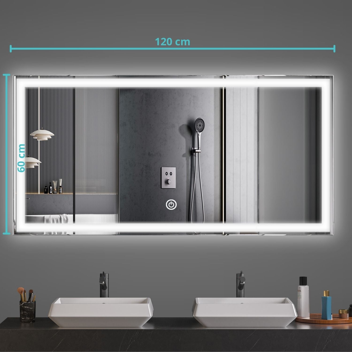 LOMAZOO Miroir salle de bain Memphis avec LED 120 x 60 cm rectangle - 2