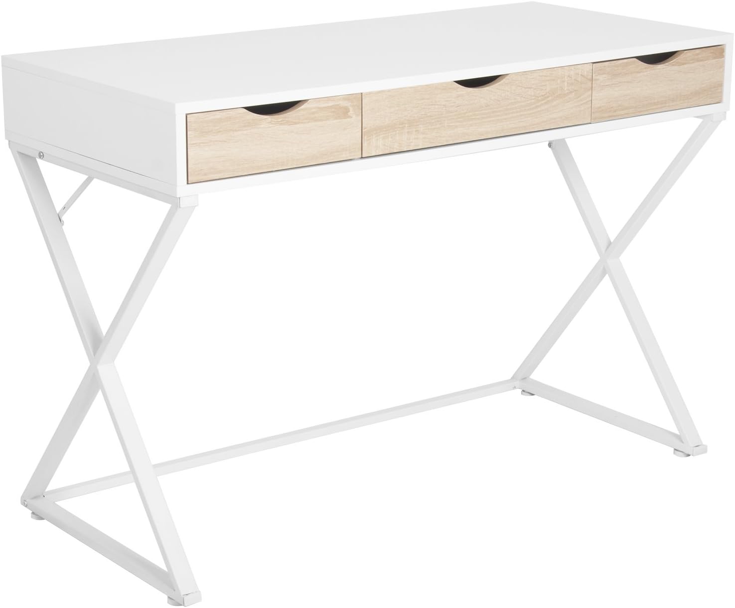 Table de bureau en bois et acier,Bureau d’ordinateur avec 3 tiroirs,Table de travail,110x50x75cm,Blanc,WOLTU - 5