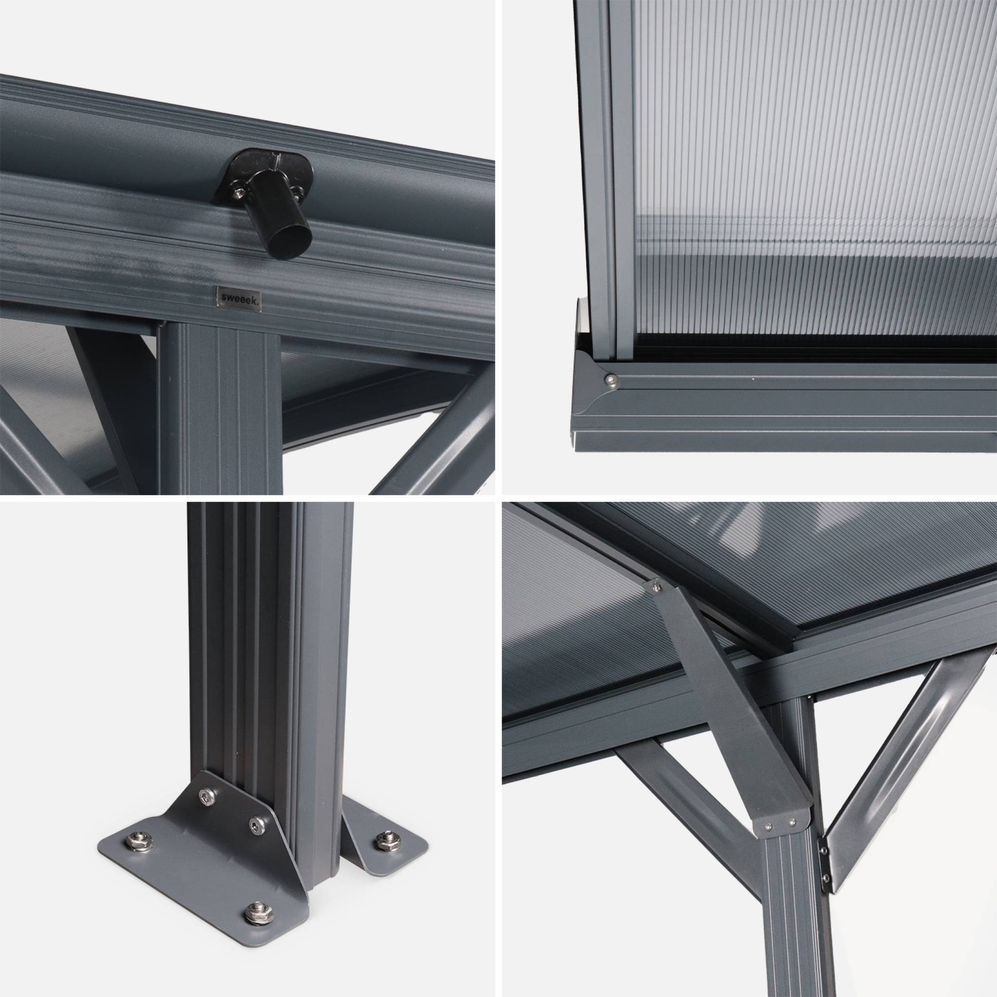 Carport de 15m² en aluminium anthracite et polycarbonate - Le Mans 5x3m - abri de voiture 500 x 300 x 220 cm LE MANS - 6