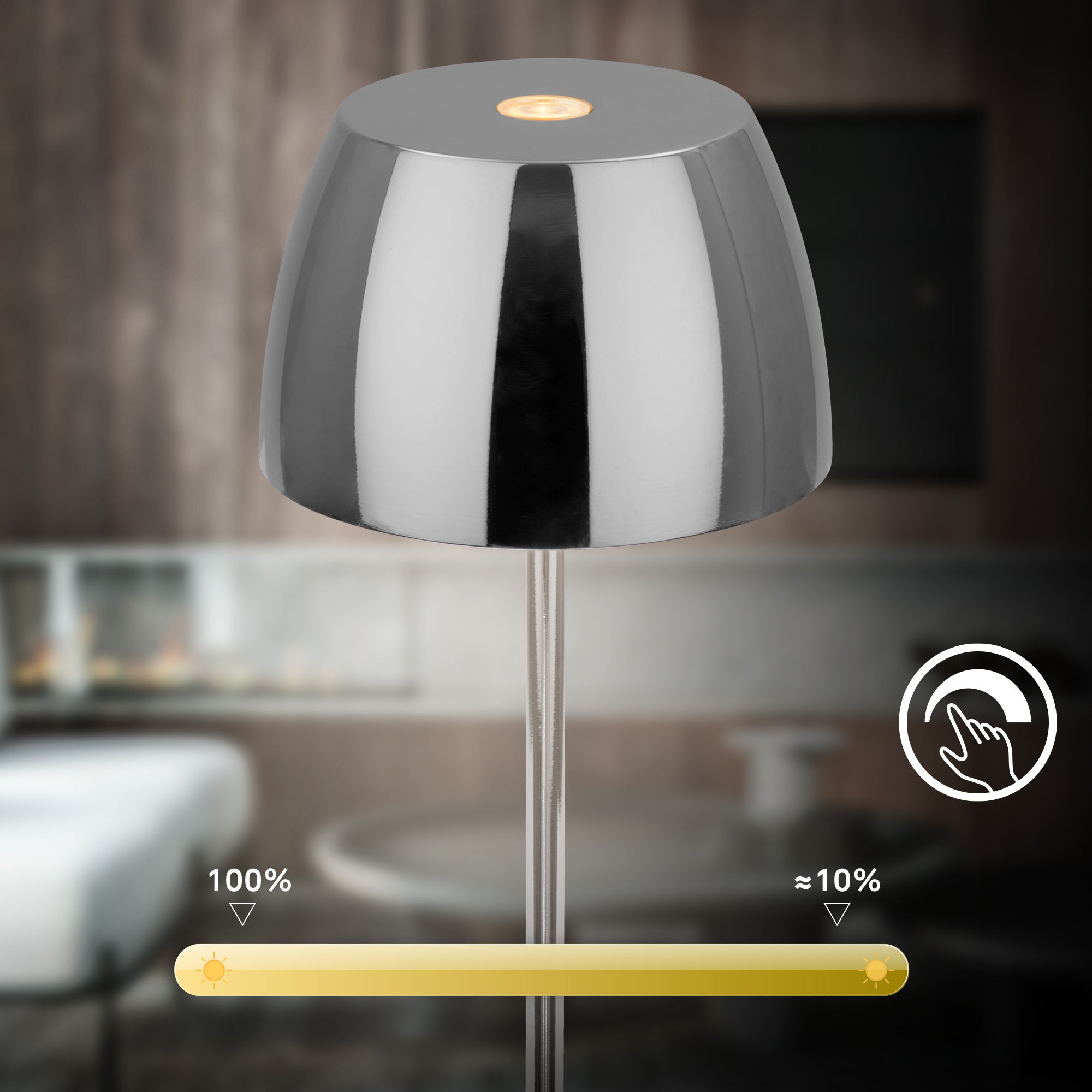Briloner Serina Mini lampe de table LED sans fil IP44, Variable, tactile, protection contre les éclaboussures, sans fil, chrome, Ø8 x 20 cm - 3