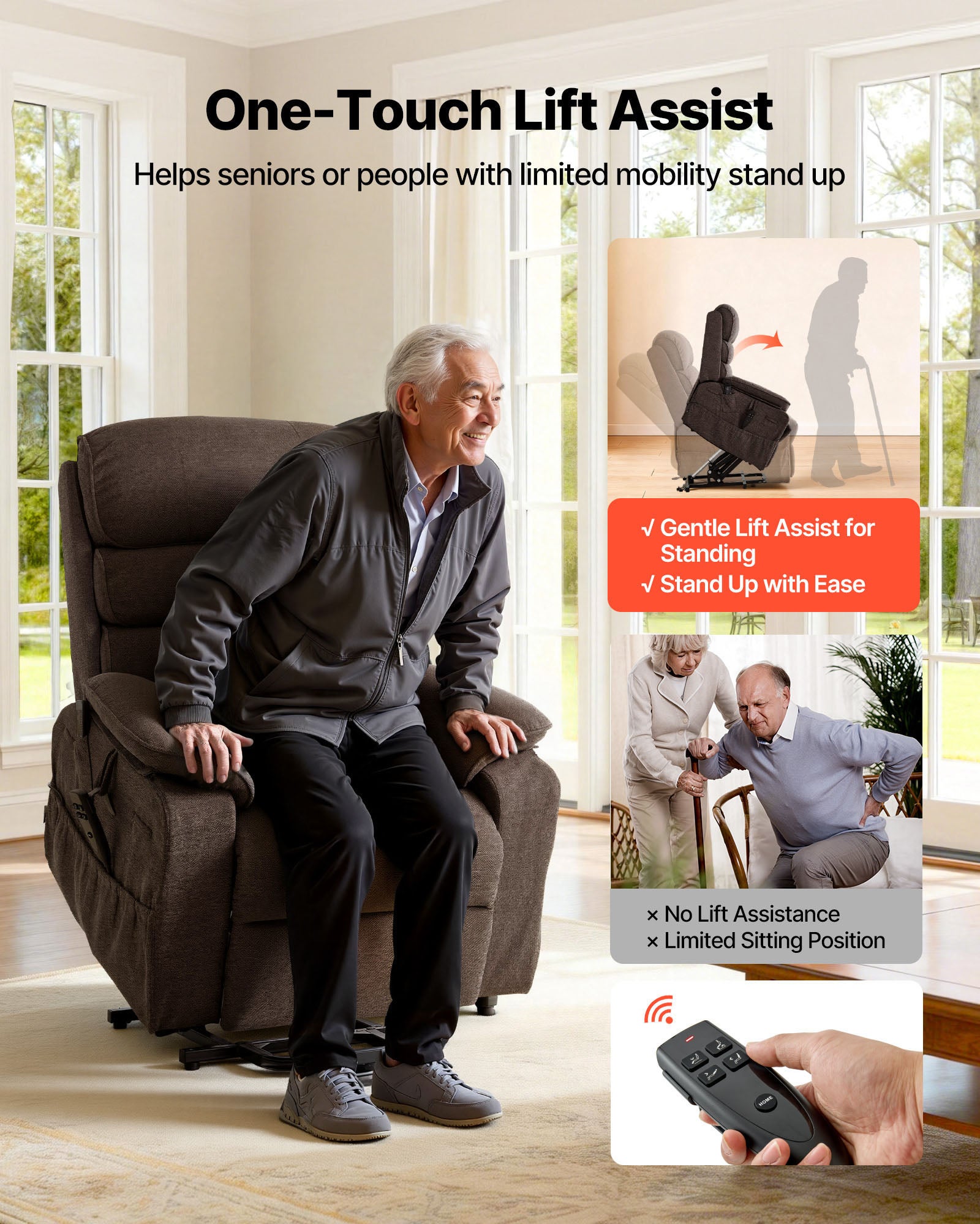 Fauteuil Releveur Électrique VEVOR, Double Moteur, Fauteuil de Relaxation avec Fonction Chauffante et Massage, pour Personnes Âgées, Télécommande - 5