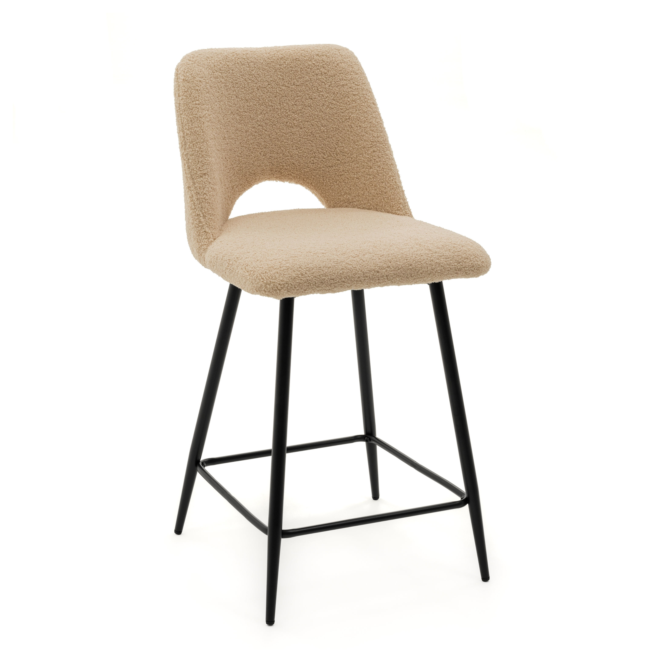 Hoker tapicerowany boucle teddy do salonu jadalni barowy ORO ciemnobeżowy