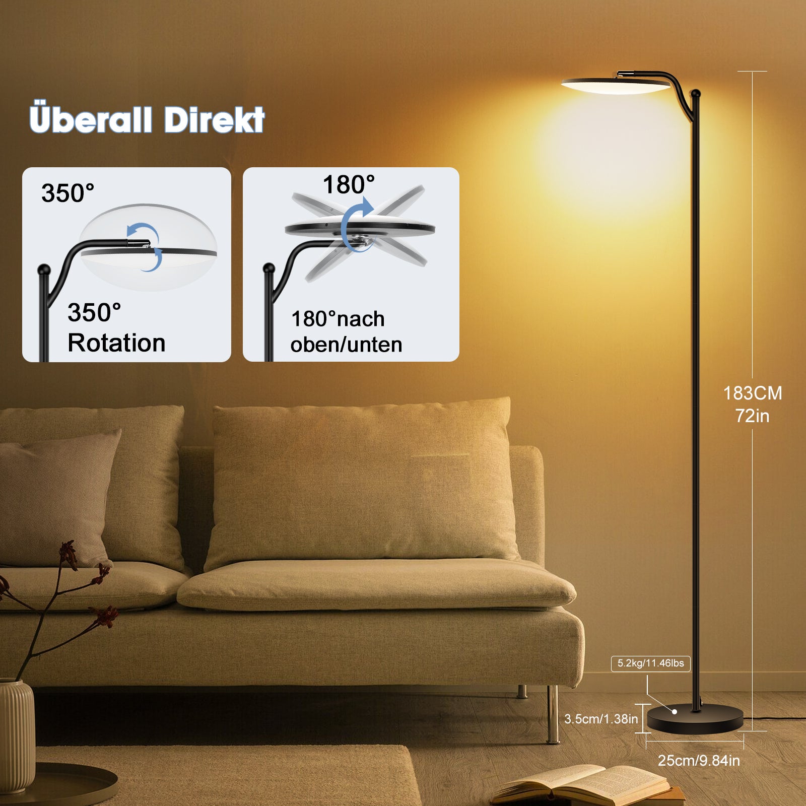 LOVHAUS Lampadaire LED 32W avec Télécommande, Lampadaire LED Dimmable avec Liseuse 2700K-6500K, Lampadaire Noir Moderne pour Chambre et Salon - 3