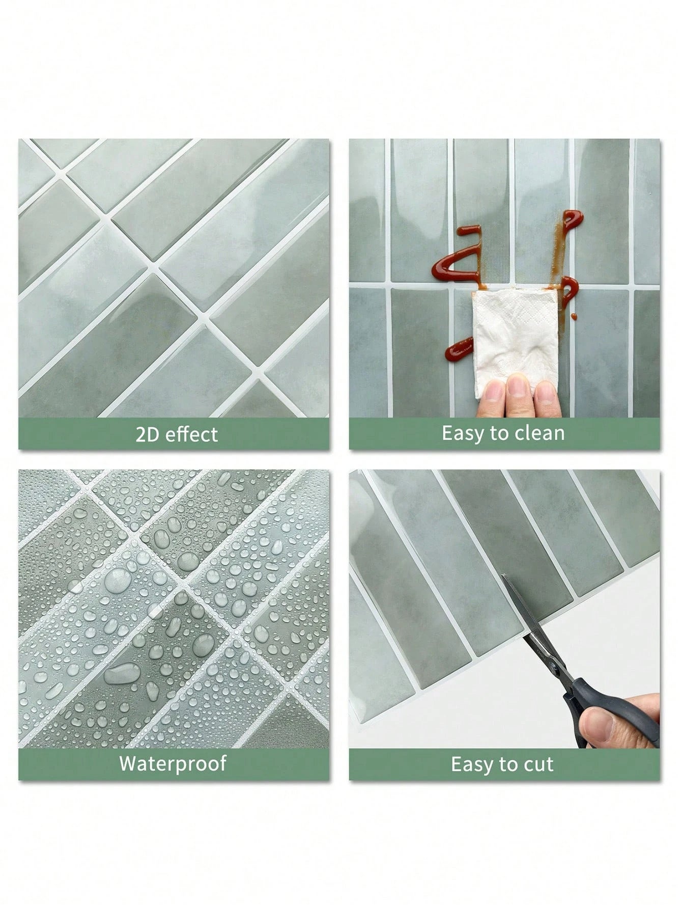 12 bandes adhésives imperméables et résistantes à l'huile pour carreaux de céramique Autocollants rétro pour sols et murs SCQ2010-4（23x29cm） - 4