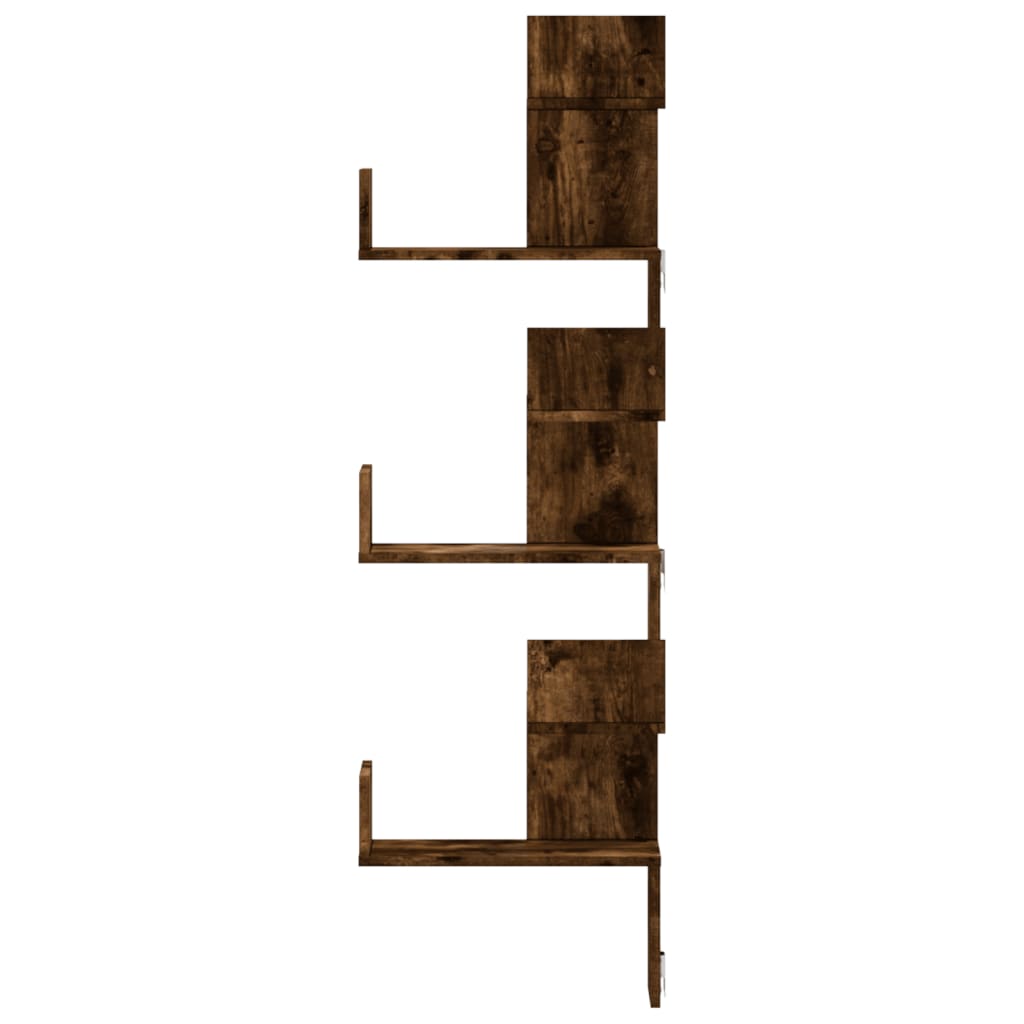 Étagère d'angle murale | Étagère flottante | Étagères de rangement chêne fumé 45x45x147cm bois d'ingénierie CFW97542 - 4
