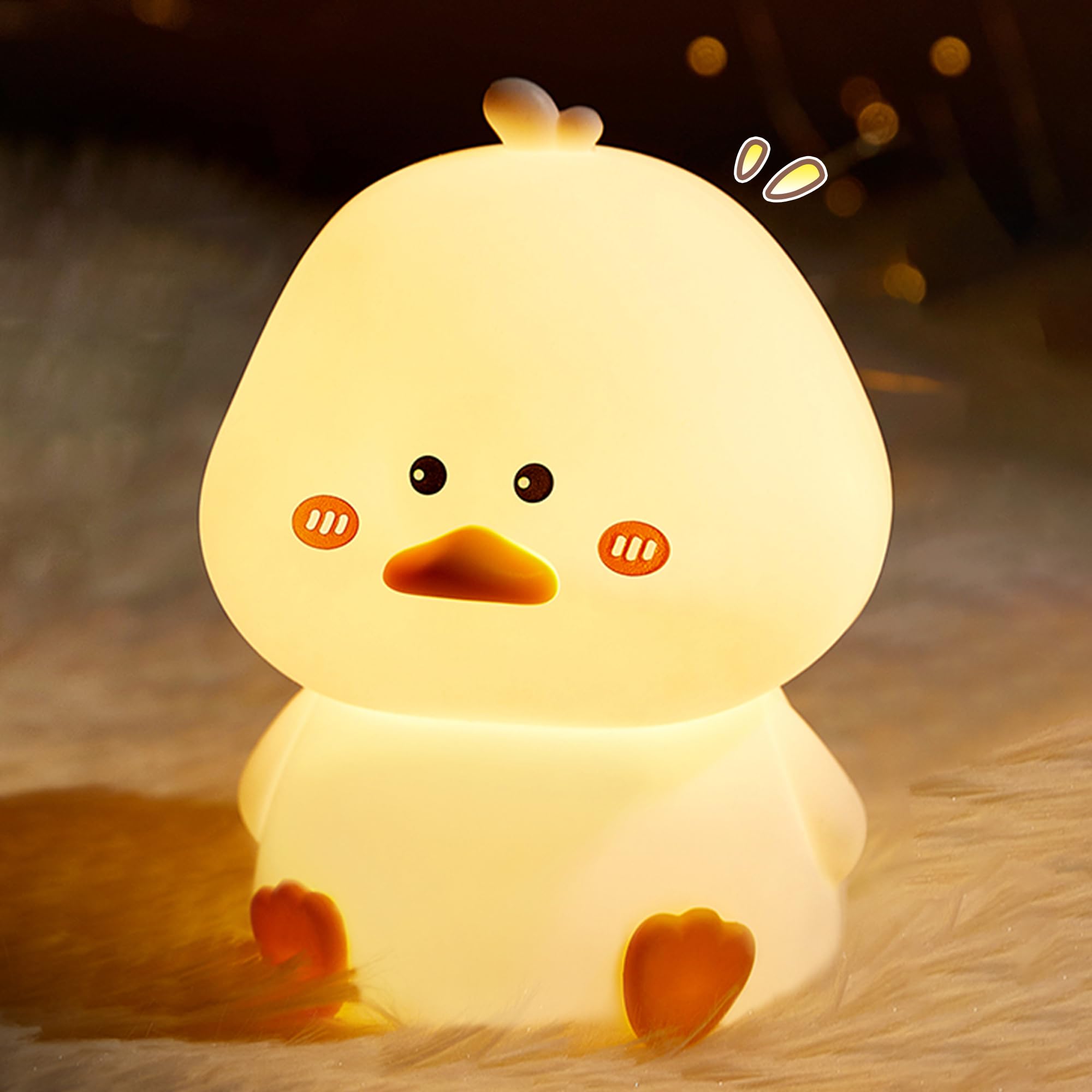 Linda luz de noche led con forma de pato, luz de noche recargable para niños, lámpara de noche de silicona de 7 colores + luz cálida con cable usb